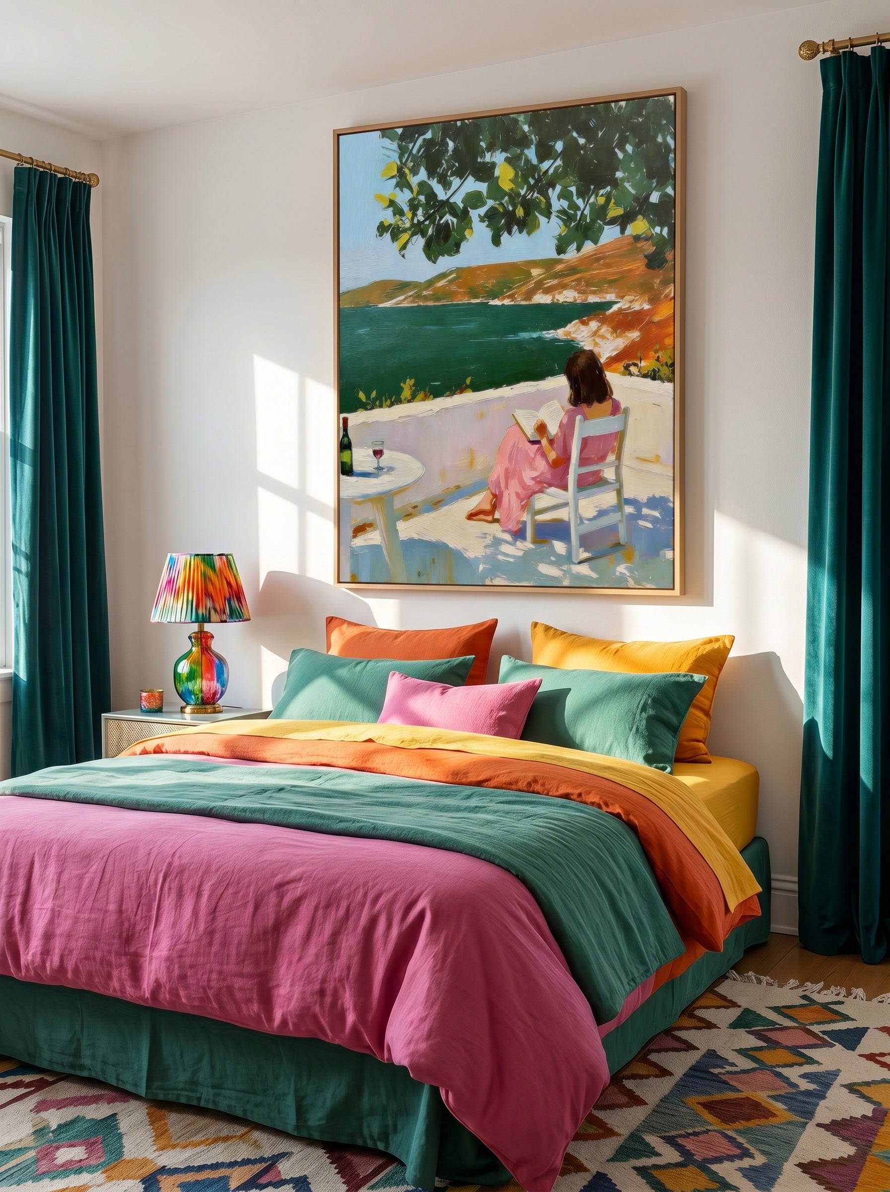 Serene Moments Wall Art Peaceful Woman Reading Book Near Ocean View Decoration