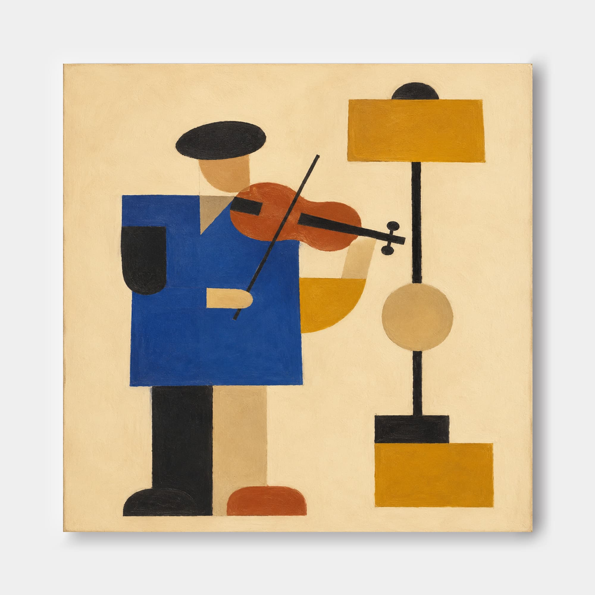 Minimalist Cubist Style Oil Painting Abstract Figure With Violin Artwork
