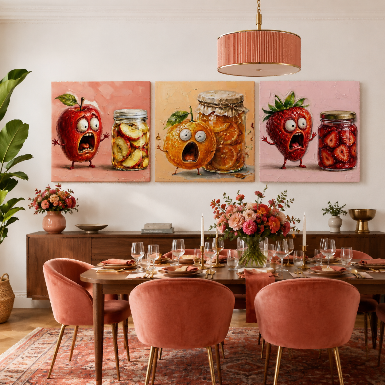 3P Square Original Unique Funny Fruit Art Triptych Perfect Gift For Food Lovers And Chefs