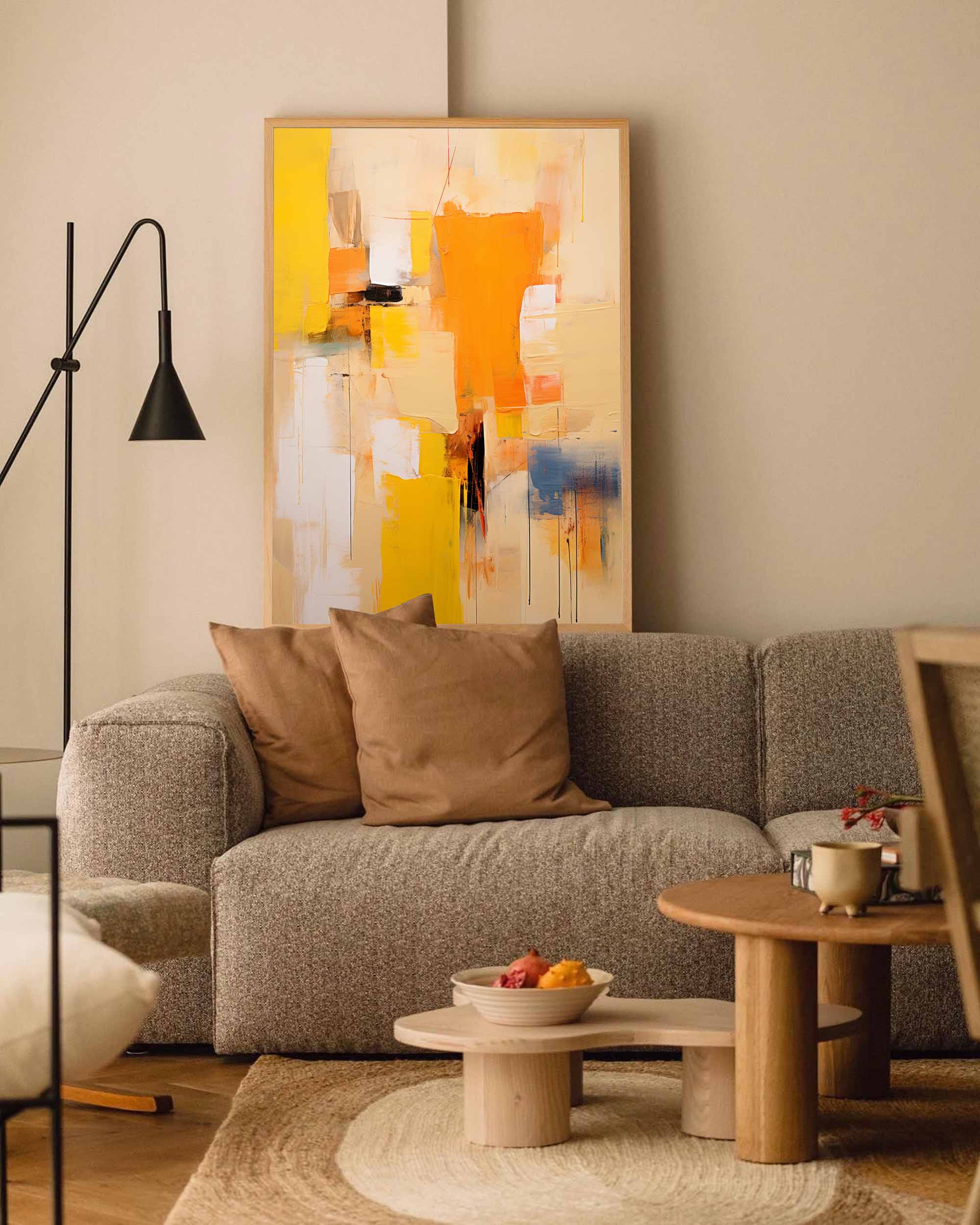Large Abstract Wall Art Modern Bright Yellow Acrylic Painting On Canvas Original Oil Painting Living Room Decor
