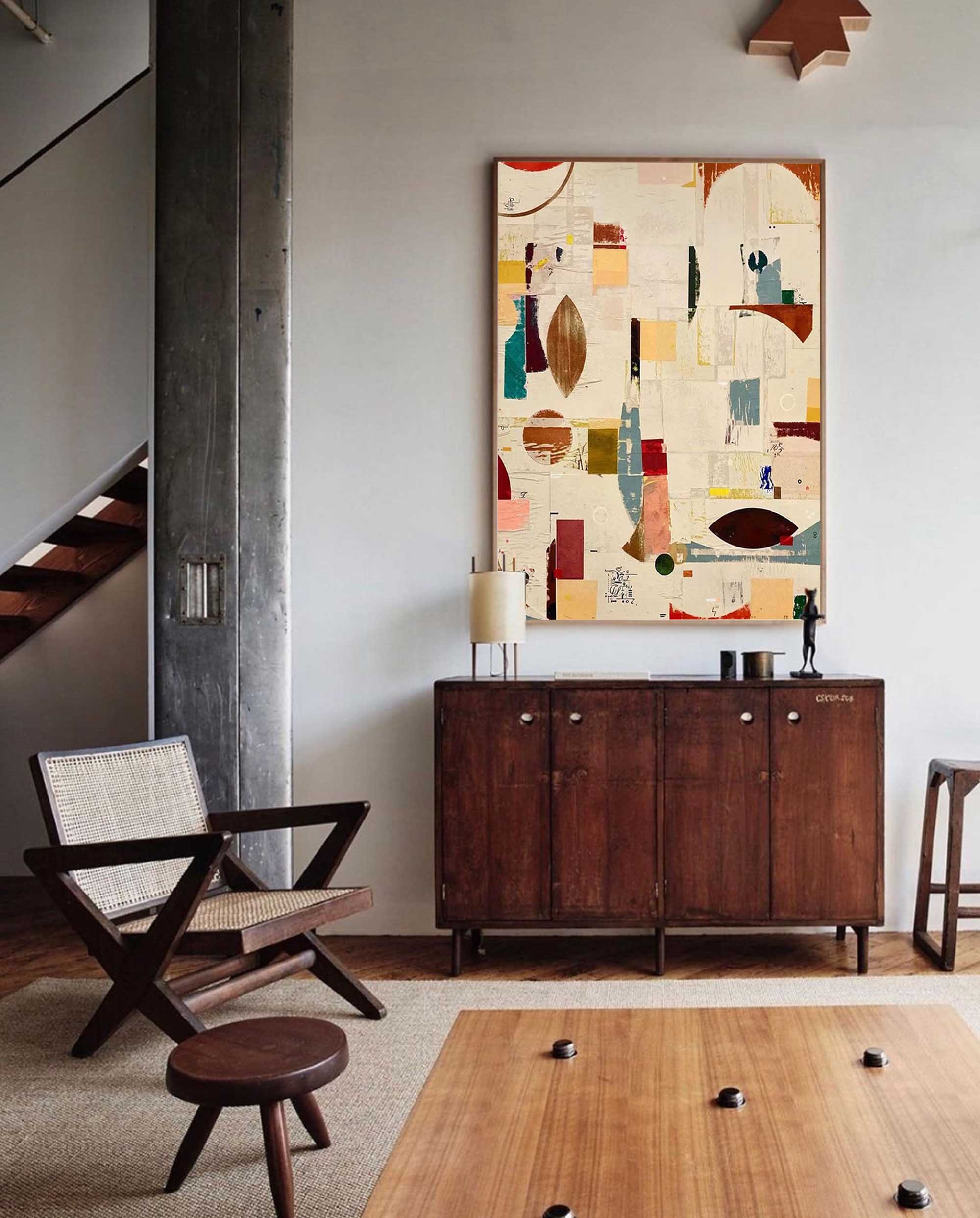 Mid Century Modern Minimalist Painting on Canvas Colorful Geometric Painting Organic Shape Art Custom Canvas Wall Art Living Room Painting