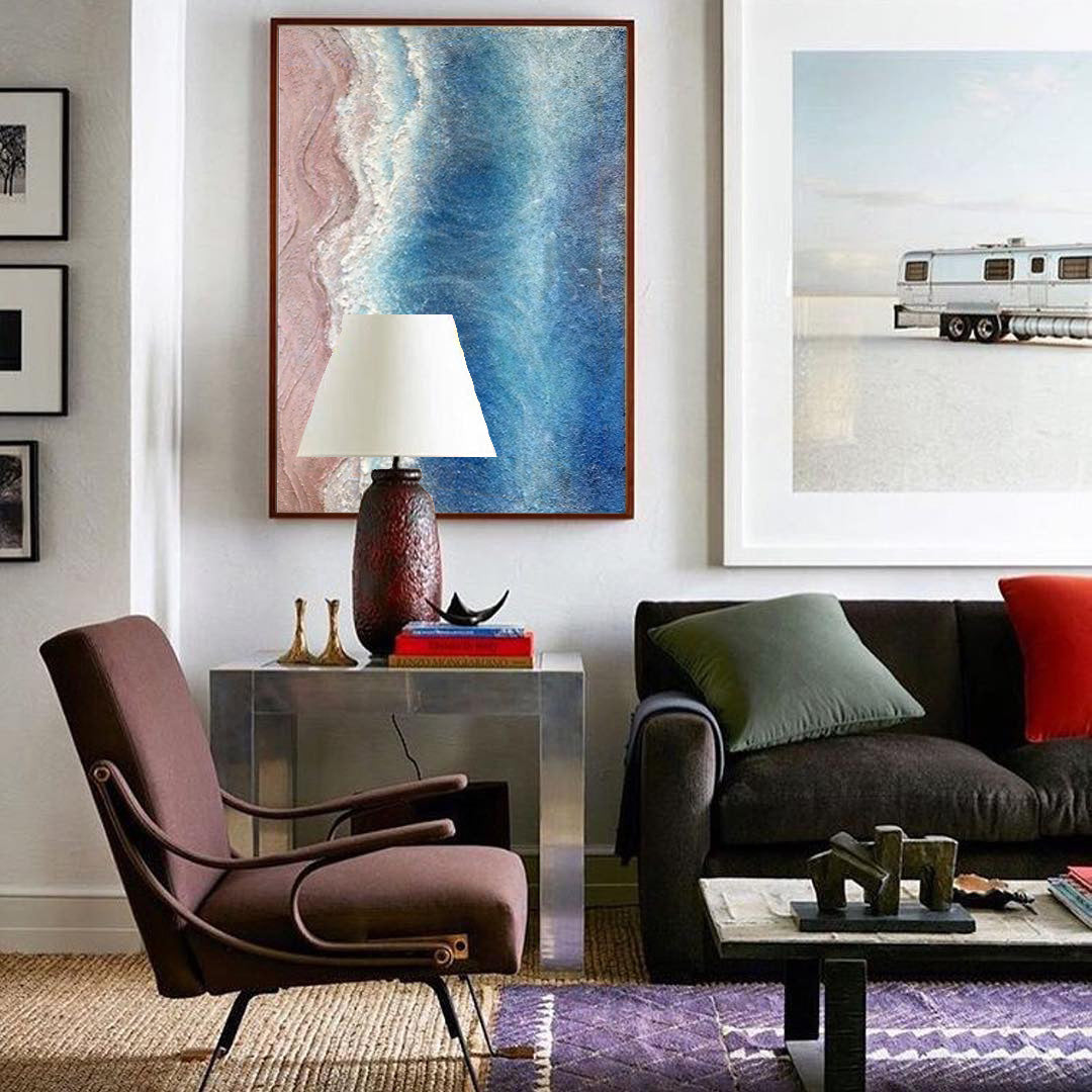 Blue And Pink Texture Ocean Abstract Oil Painting Large Ocean Original Painting On Canvas Modern Wall Art Living Room Decor