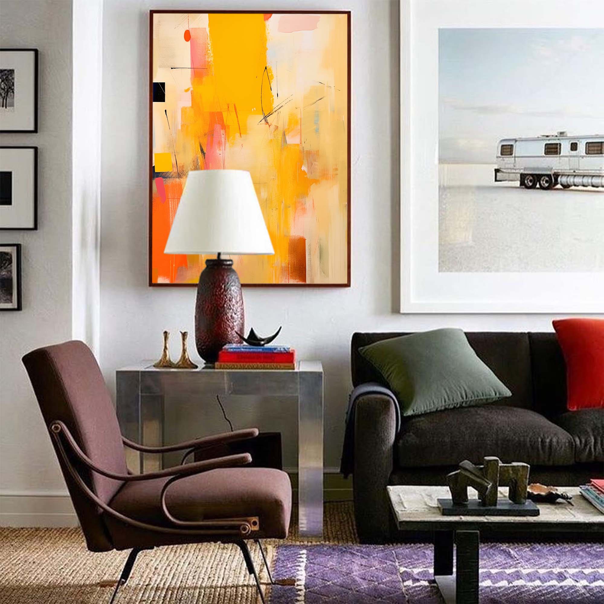 Modern Bright Yellow Acrylic Painting Large Textured Abstract Wall Art Original Oil Painting Living Room Decor