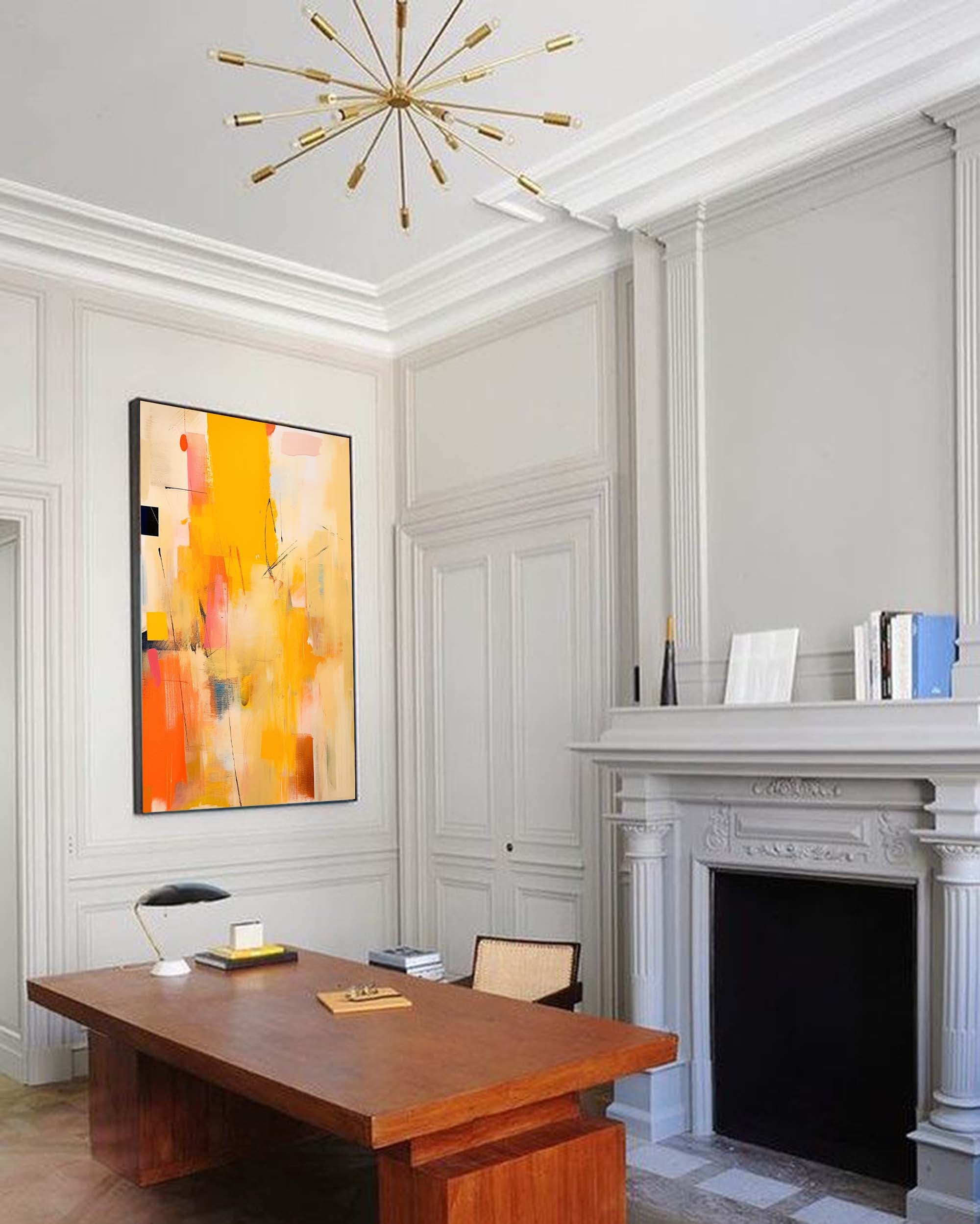 Modern Bright Yellow Acrylic Painting Large Textured Abstract Wall Art Original Oil Painting Living Room Decor