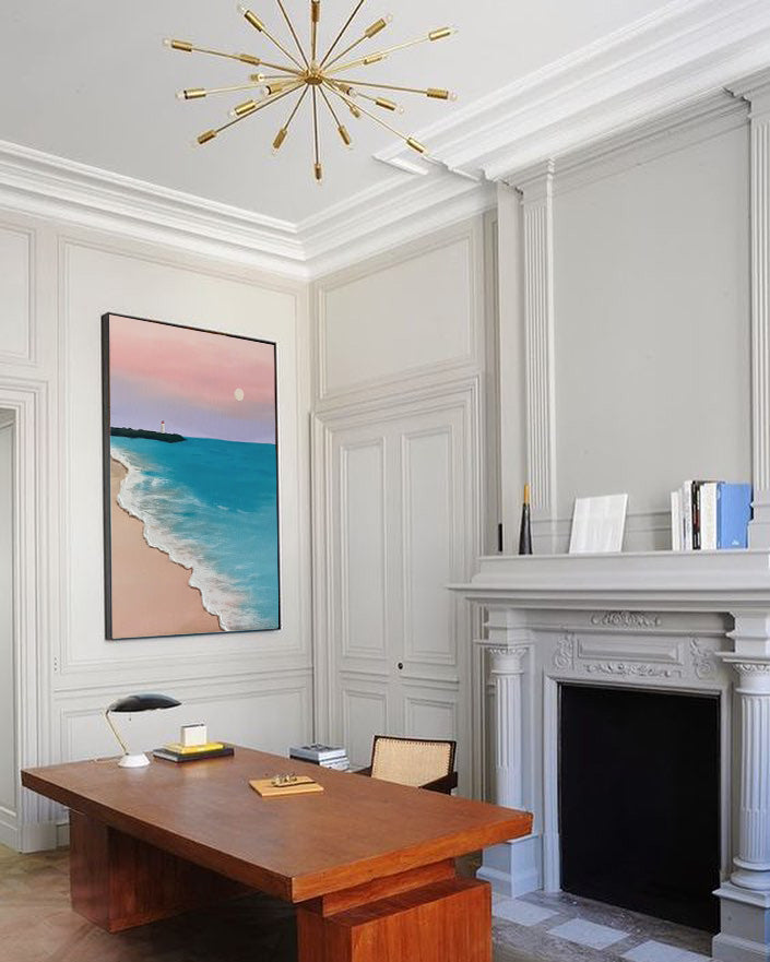 Blue And Pink Texture Ocean Abstract Oil Painting Large Ocean Original Painting On Canvas Modern Wall Art Living Room Decor