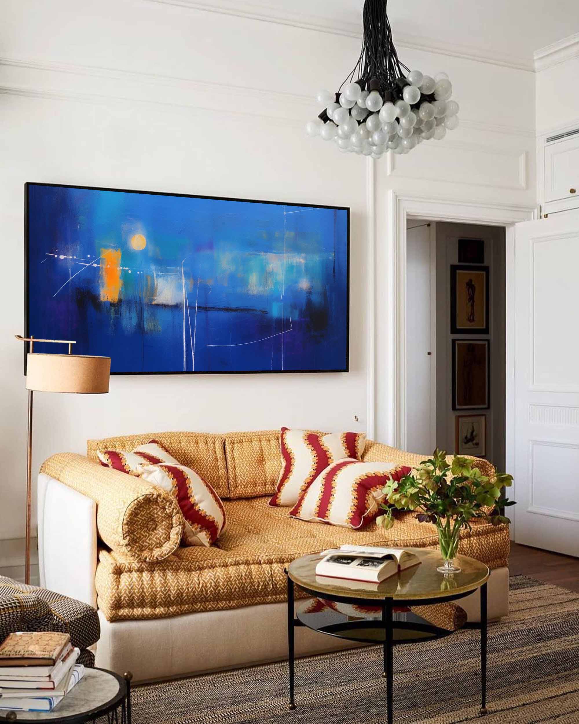 Original Oil Painting On Canvas Large Bright Blue Acrylic Painting Modern Abstract Living Room Wall Art