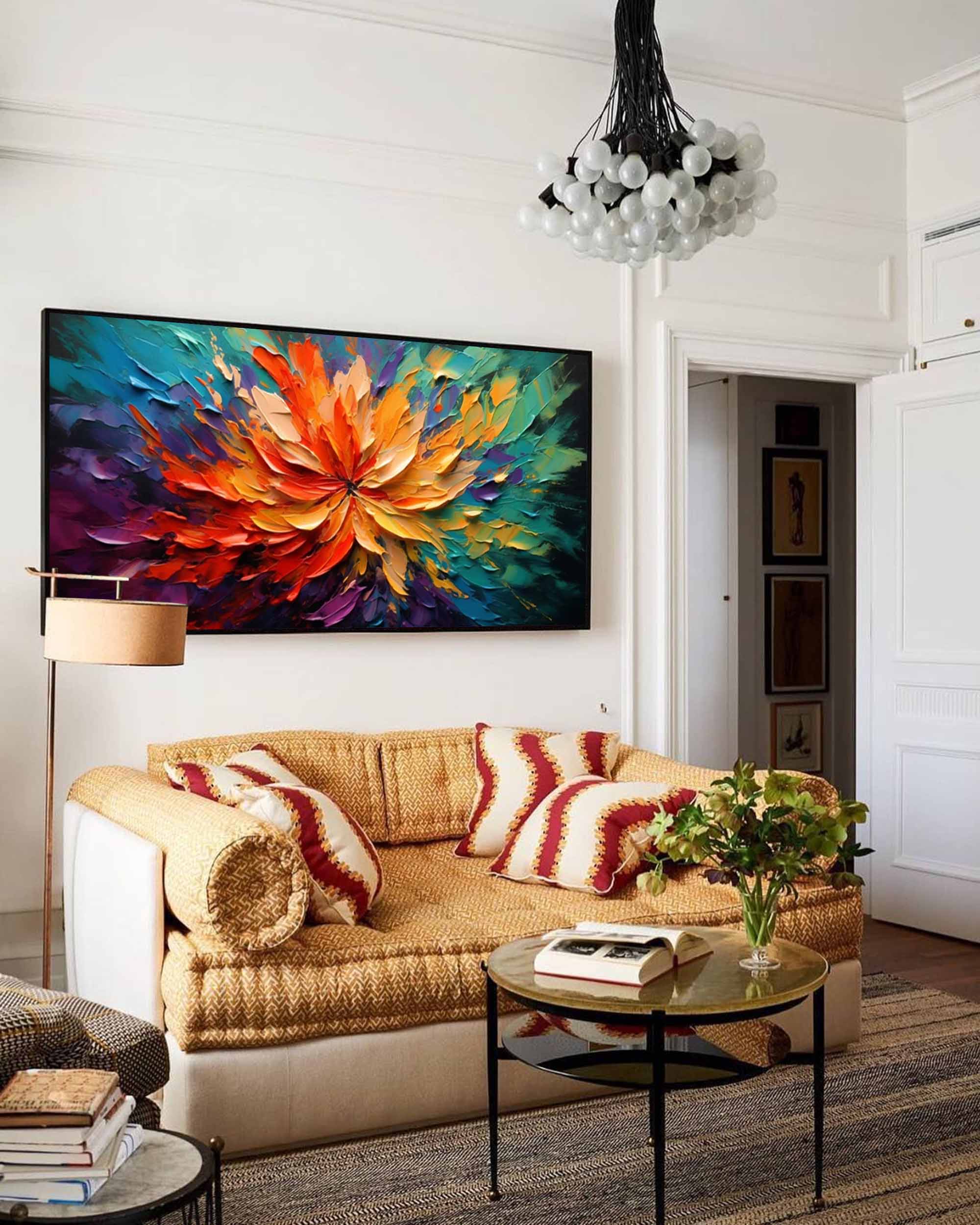 Large Acrylic Textured Colorful Floral Abstract Painting Original Palette Knife Painting Modern Flower Wall Art For Living Room