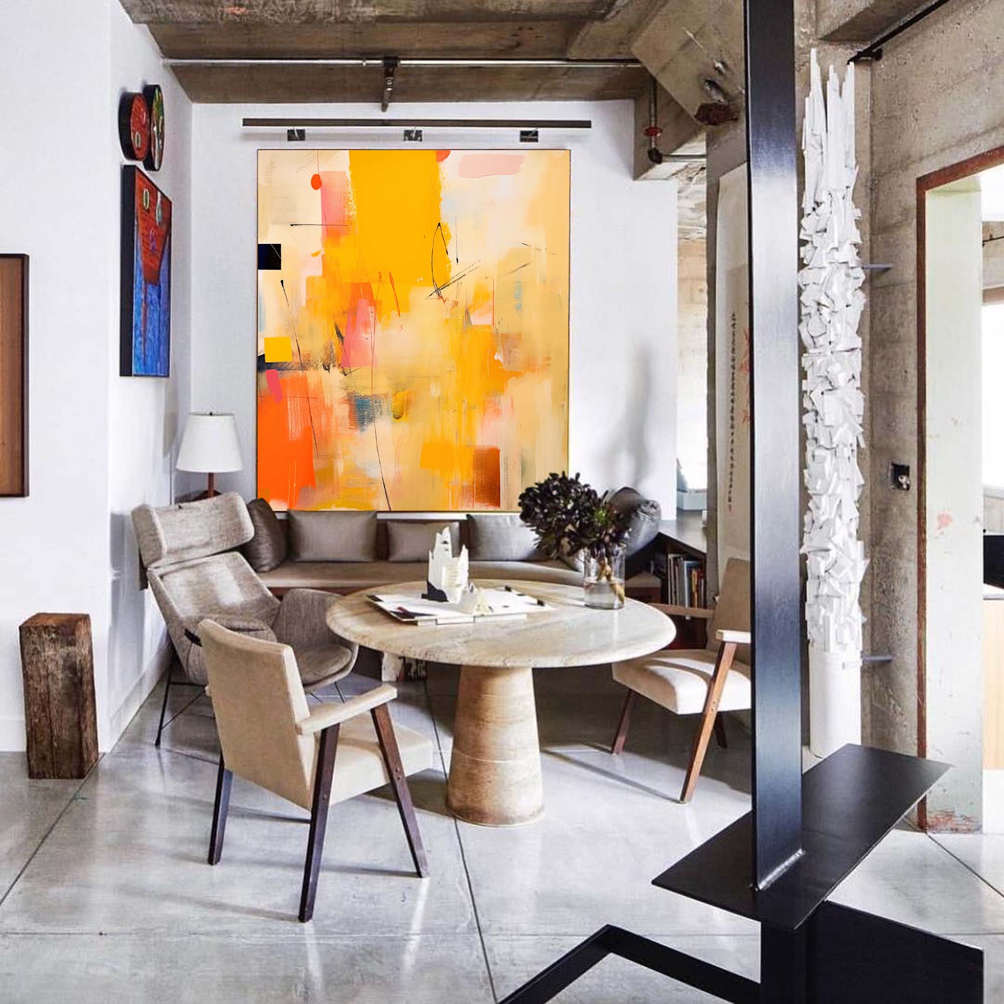 Modern Bright Yellow Acrylic Painting Large Textured Abstract Wall Art Original Oil Painting Living Room Decor