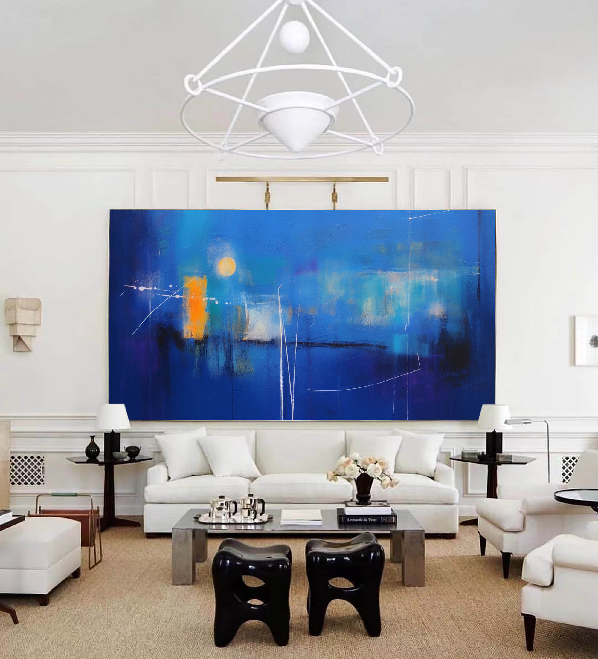 Original Oil Painting On Canvas Large Bright Blue Acrylic Painting Modern Abstract Living Room Wall Art