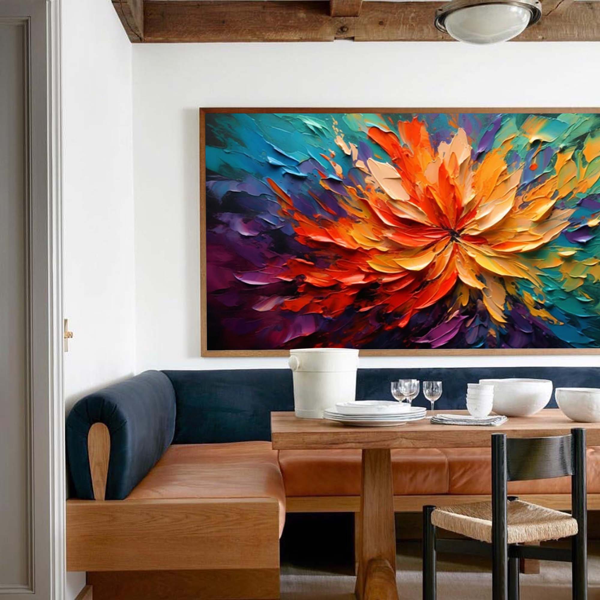 Large Acrylic Textured Colorful Floral Abstract Painting Original Palette Knife Painting Modern Flower Wall Art For Living Room