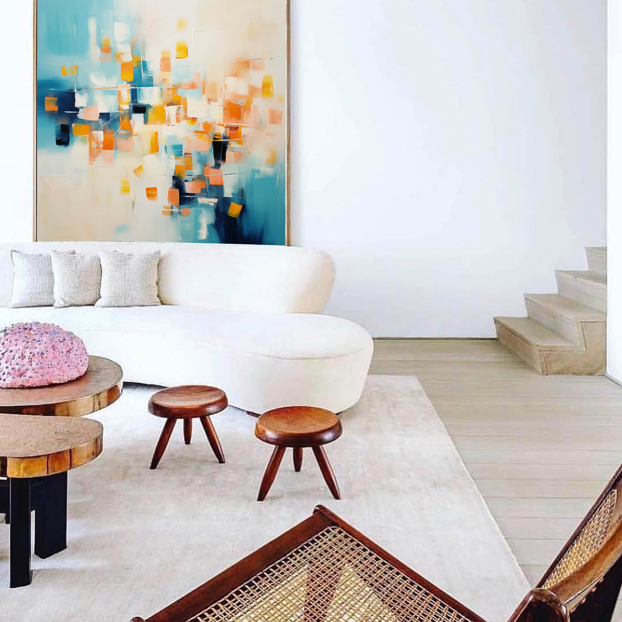 Original Abstract Oil Painting On Canvas Large Blue And Yellow Acrylic Painting Modern Wall Art For Living Room