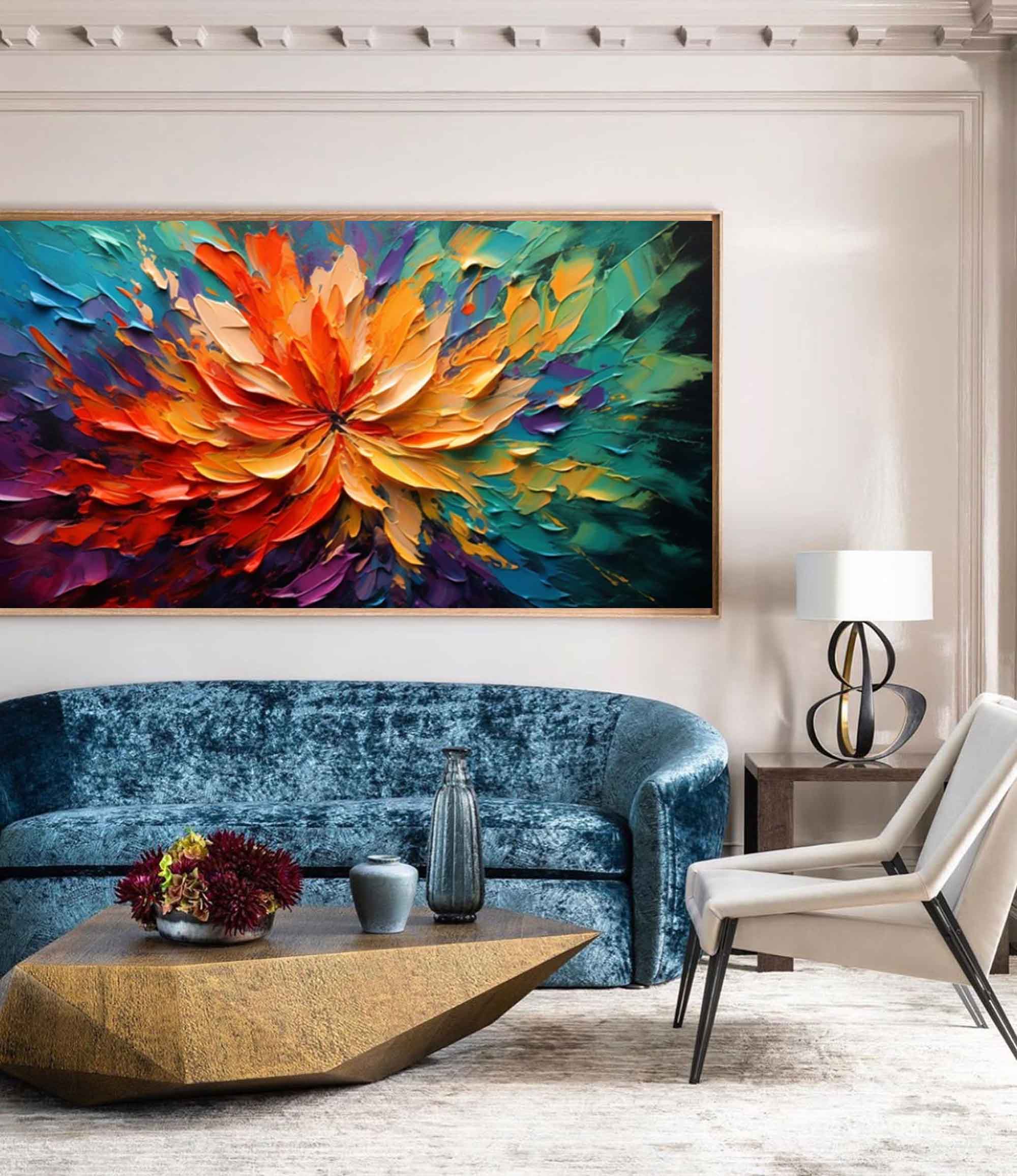 Large Acrylic Textured Colorful Floral Abstract Painting Original Palette Knife Painting Modern Flower Wall Art For Living Room