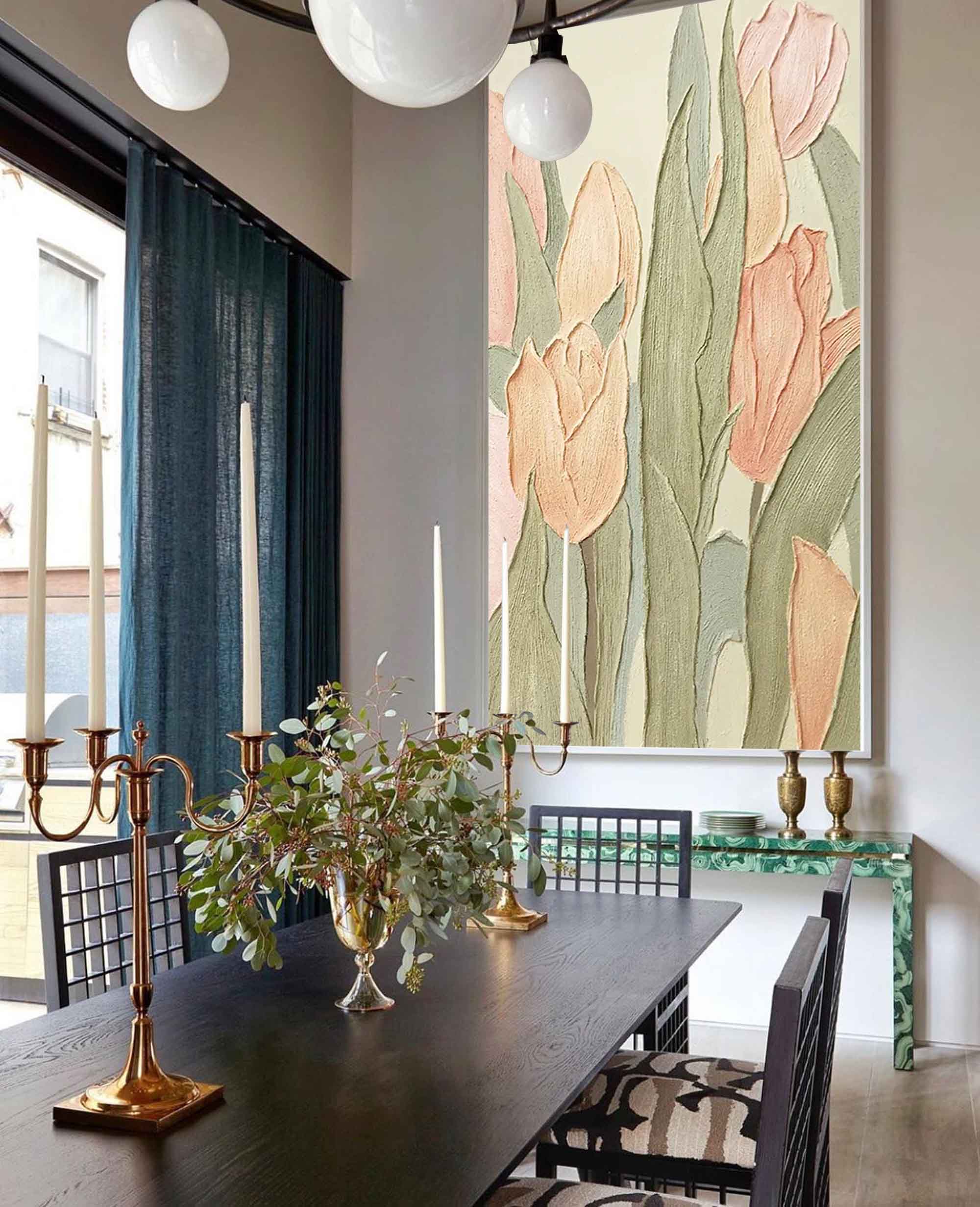 Texture Vibrant Color Long Version Large Abstract Oil Painting Original Flower Wall Art Painting Home Decor