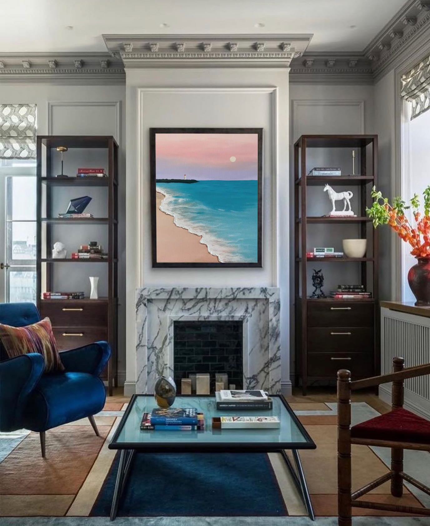 Blue And Pink Texture Ocean Abstract Oil Painting Large Ocean Original Painting On Canvas Modern Wall Art Living Room Decor