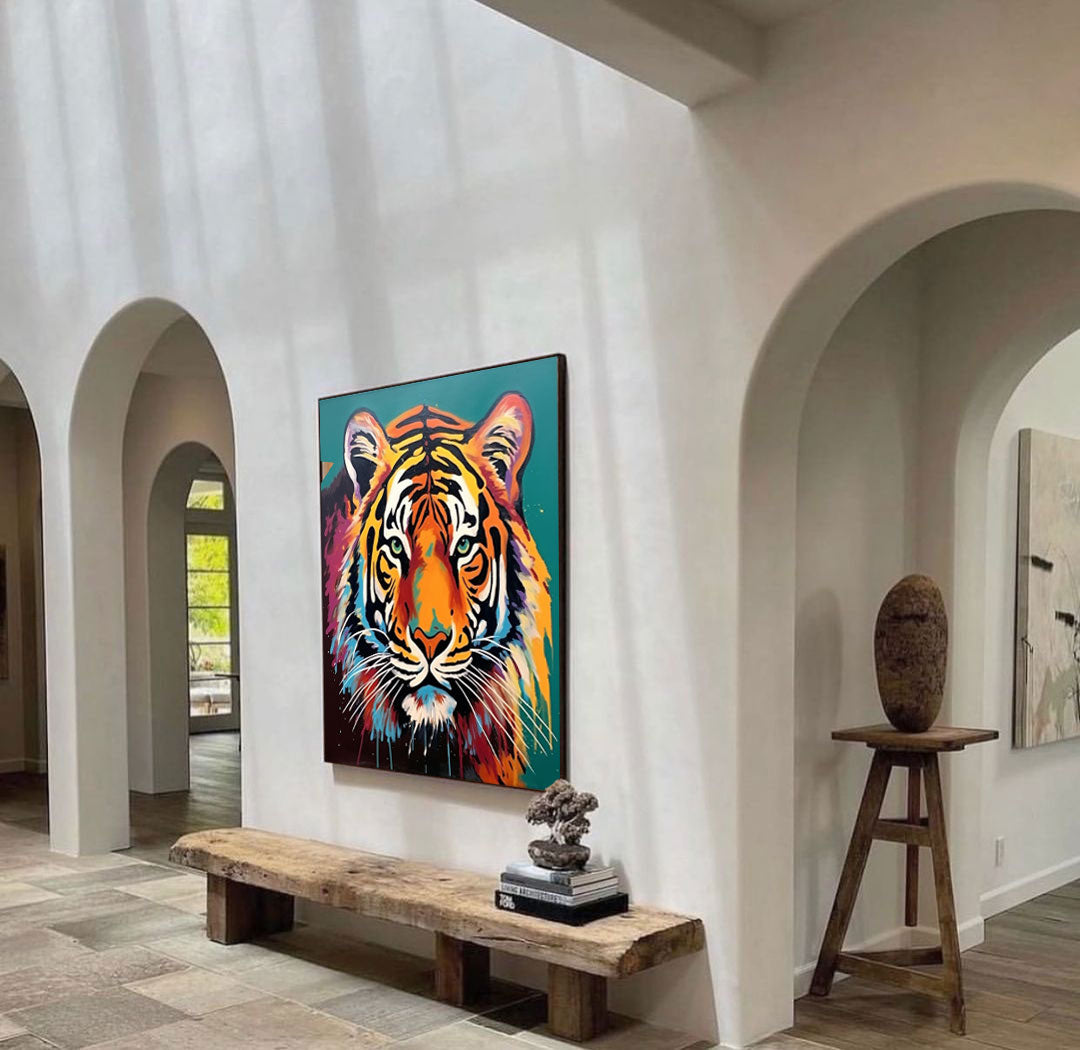 Large Abstract Tiger Oil Painting On Canvas Original Tiger Canvas Wall Art Modern Impressionist Animal Artwork for Living Room Bedroom