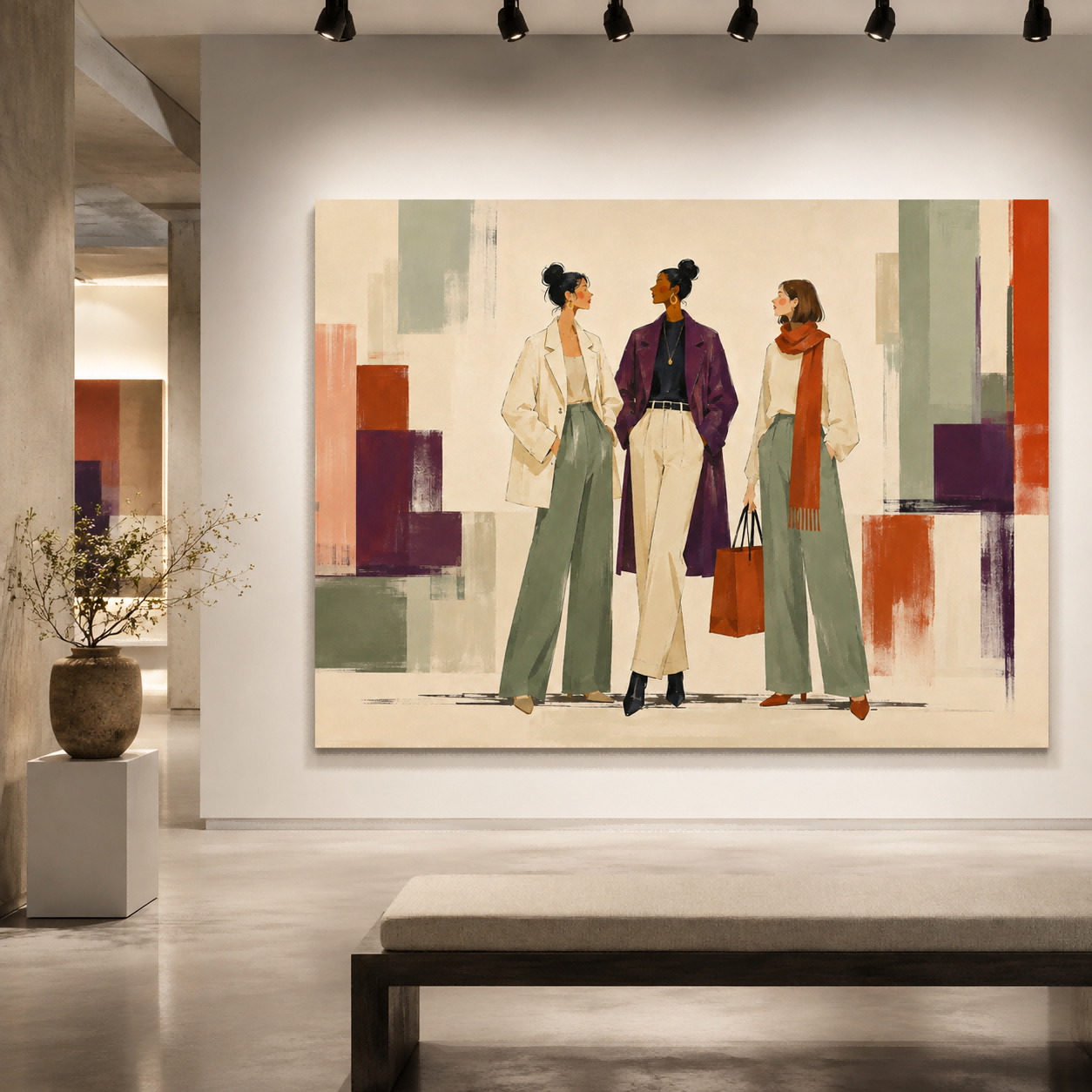 Modern Fashion Art Painting Of Elegant Women In Geometric Style For Living Room Decor
