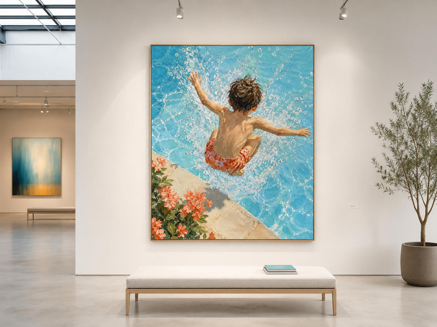 Realistic Impressionist Swimming Pool Art Hand Painted Canvas For Beach House Decor