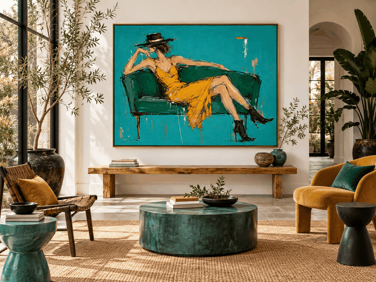 Textured Abstract Expressionist Painting With High Contrast Colors For Decor