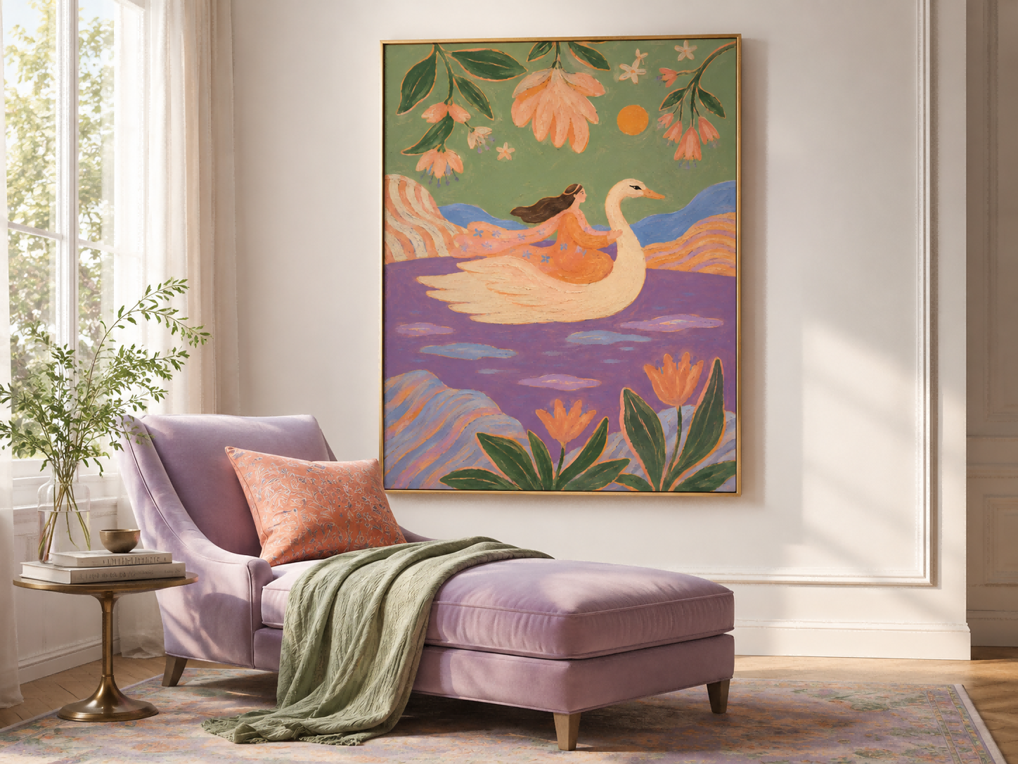 Art Deco Inspired Dreamy Landscape Canvas Art With Purple And Orange Tones