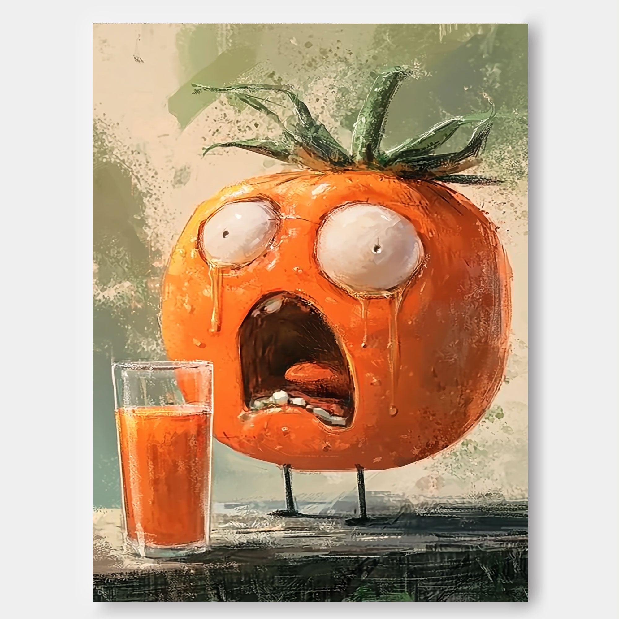 Hand Painted Oil And Acrylic Canvas Art Of A Screaming Tomato With Rich Textured Details