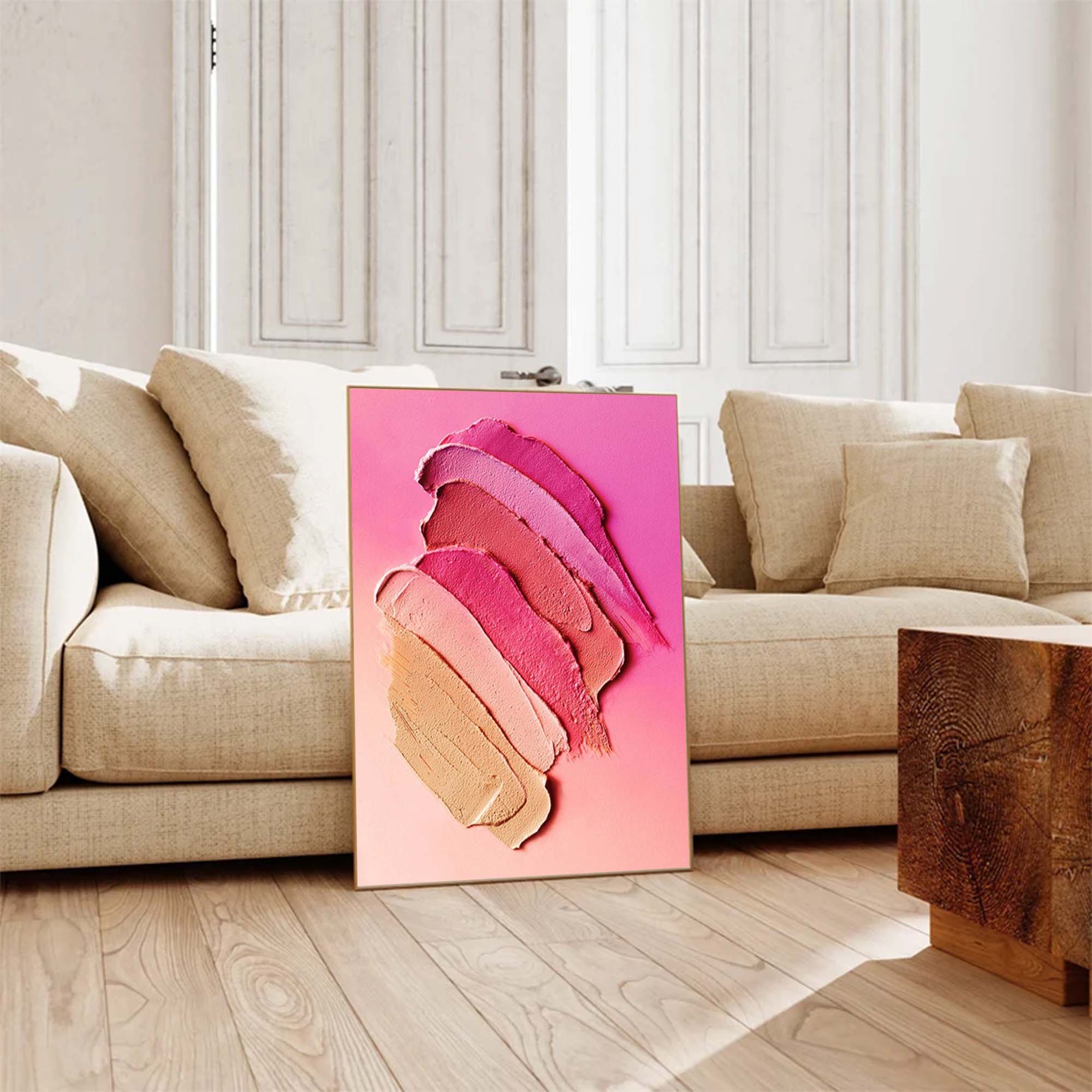 Pink Minimalist Wall Art Canvas With Frame Oil Painting Large Texture Abstract Oil Painting Home Decor