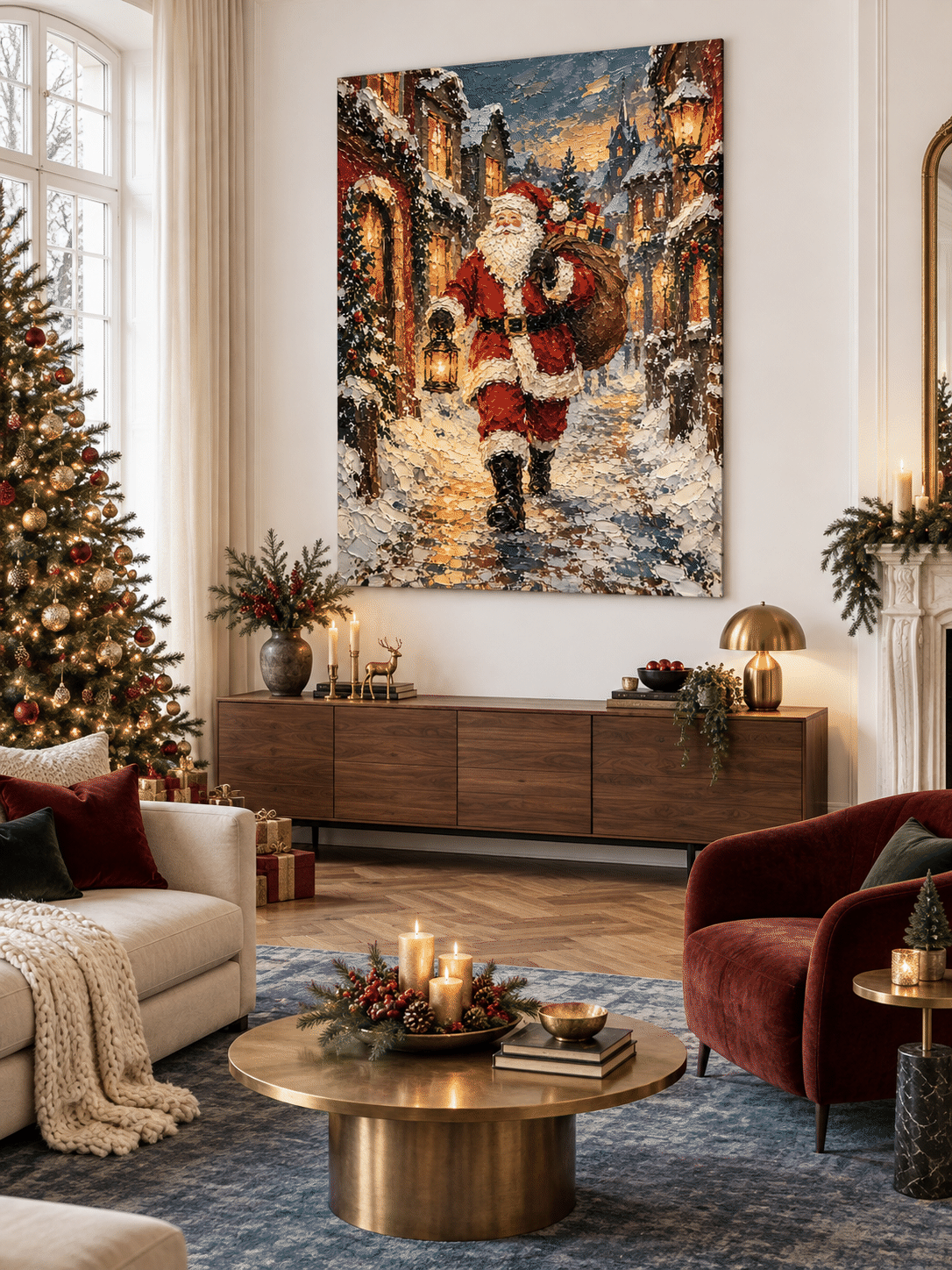 Textured Impressionist Christmas Painting With Nostalgic Holiday Vibe
