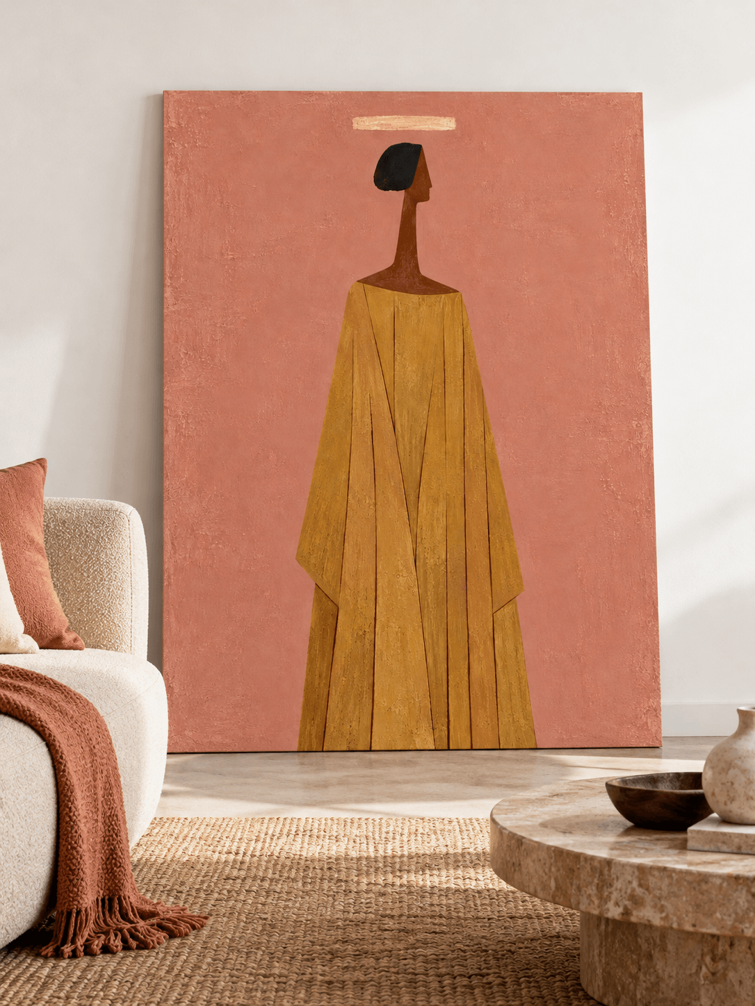Minimalist Geometric Abstract Painting With Wabi-Sabi Aesthetic Appeal