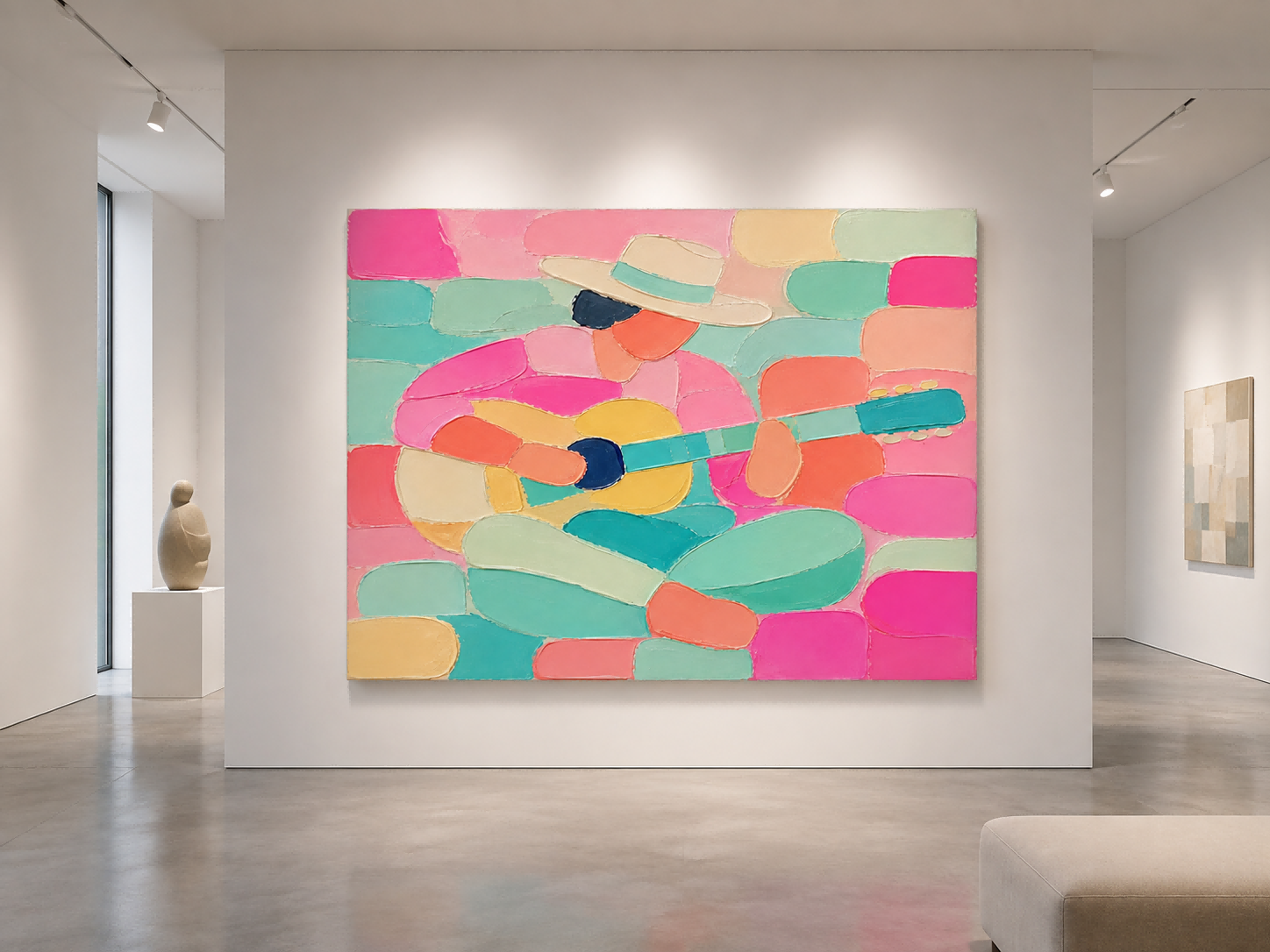 Modern Minimalist Guitar Player Oil Painting With Impasto Texture For Living Room Decor