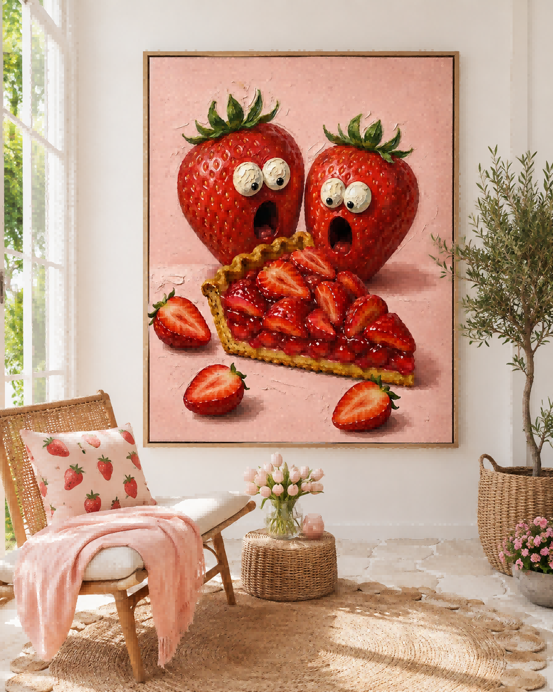 Funny Red And Pink Fruit Art Canvas Print For Playful Home Decoration