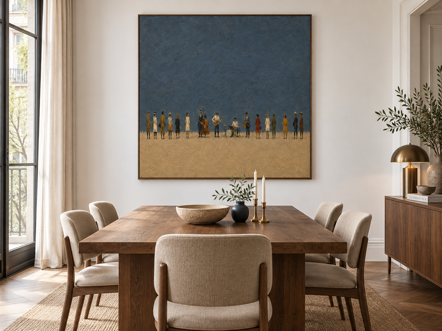 Vintage Jazz Band Hand-Painted Canvas Art With Morandi Colors