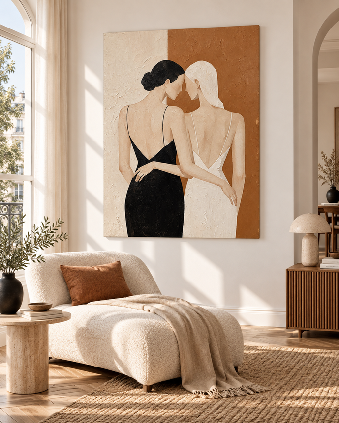 Minimalist Abstract Figure Painting With Textured Oil Finish For Home