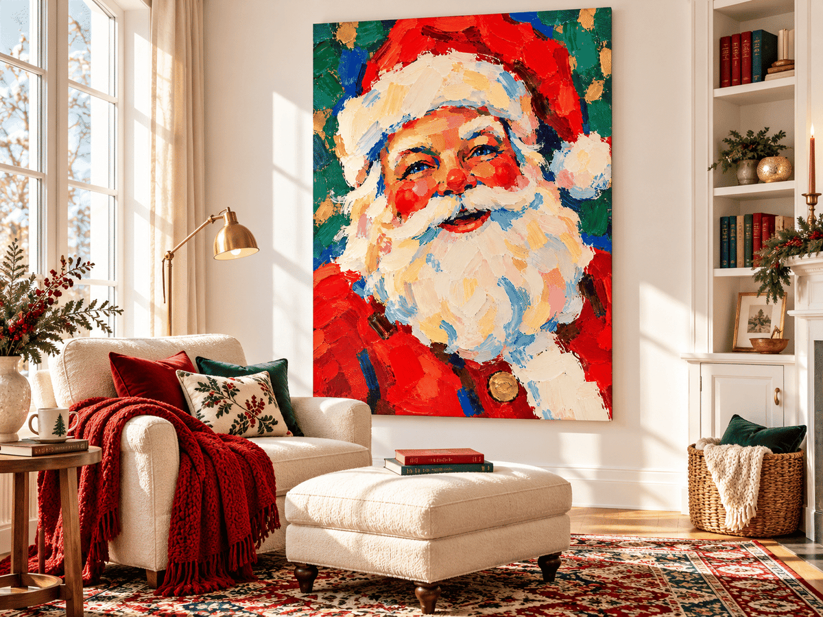Modern Abstract Santa Painting In Retro Naive Art Style