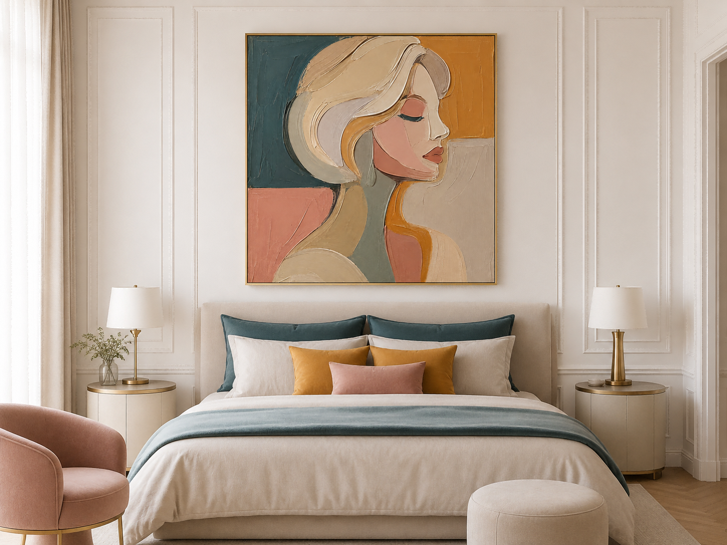 Modern Abstract Female Silhouette Canvas Art With Harmonious Color Blocking For Contemporary Lounge And Bedroom Walls