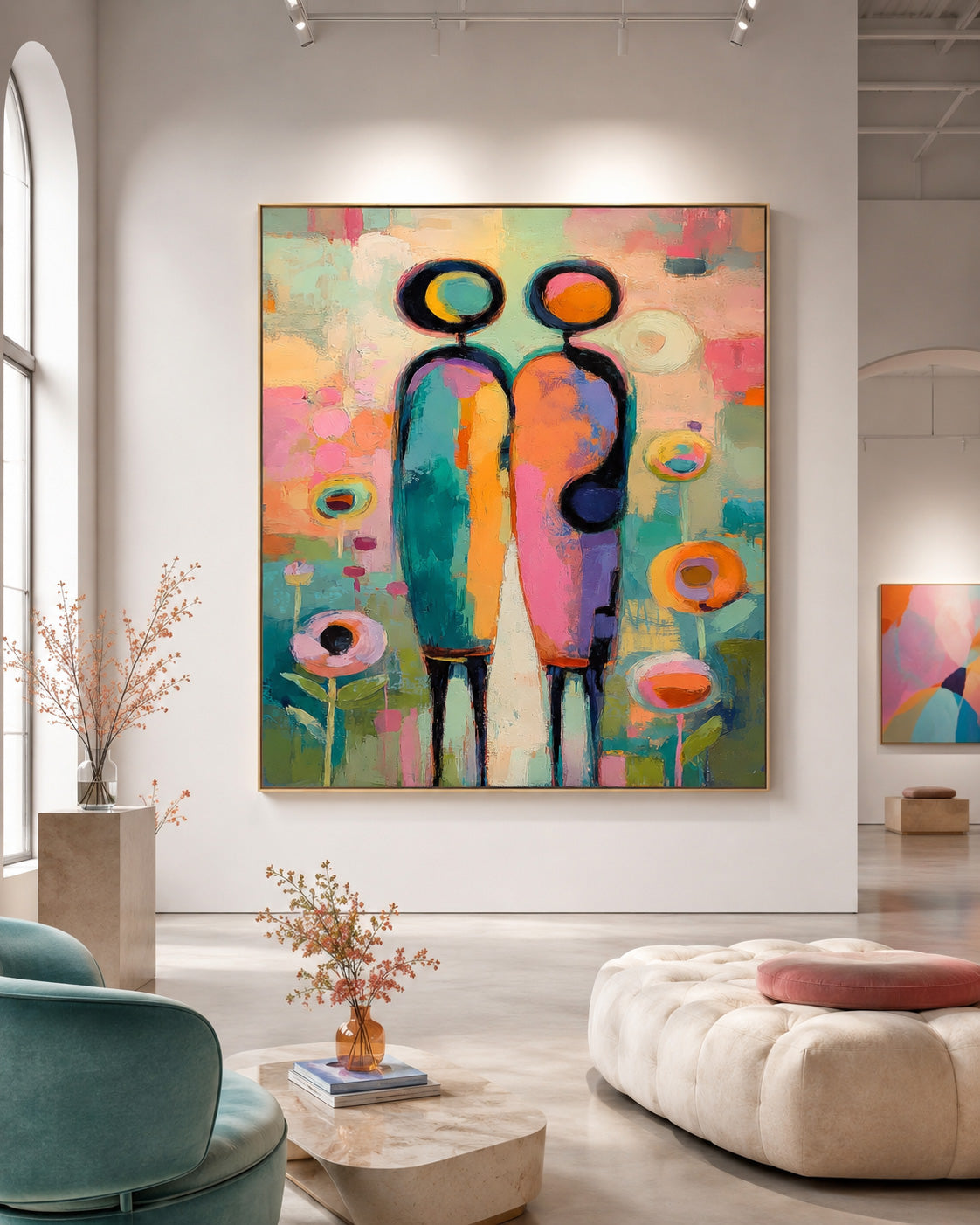 Colorful Abstract Couple Painting Modern Geometric People Art For Living Room Decor