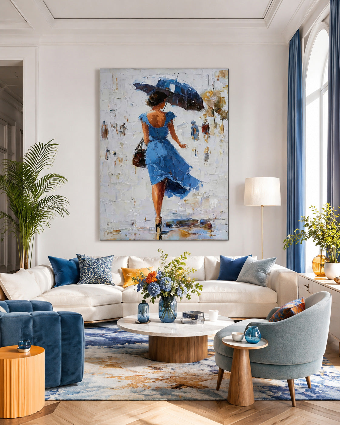 Rainy Day Street Scene Oil Painting Original Lady Art For Bedroom And Lounge