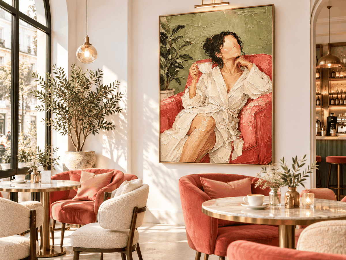 Textured Impressionist Style Wall Art Vintage Beige And Pink Oil Painting Effect