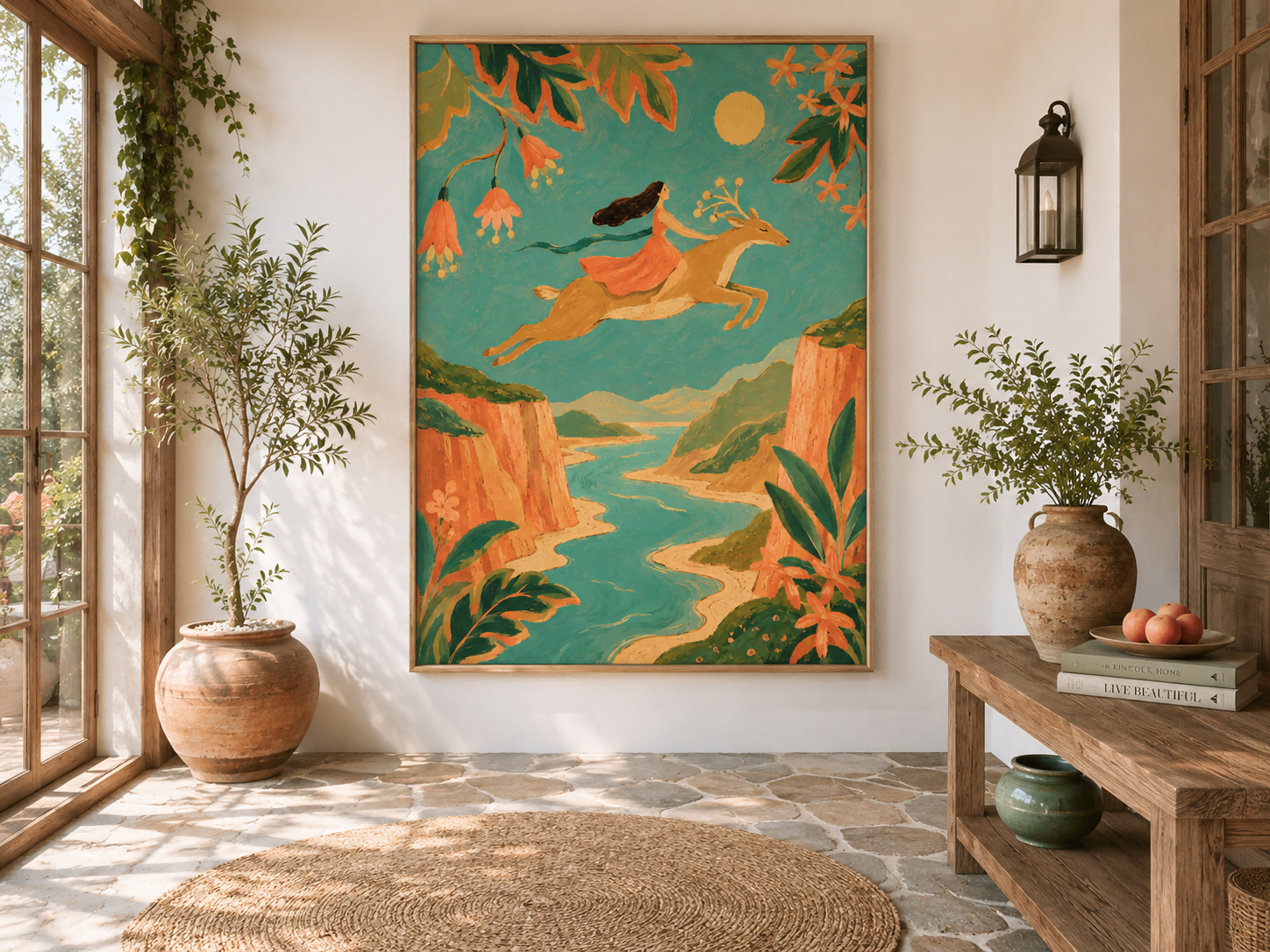 Whimsical Canyon River Wall Art For Bohemian Living Room