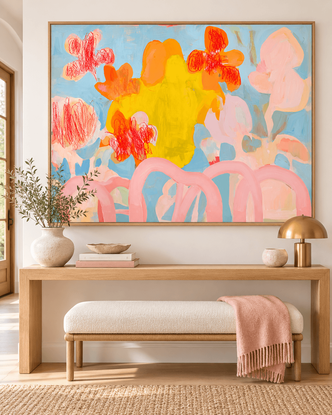Scandinavian Abstract Oil Painting With Healing Pastel Tones And Expressive Texture