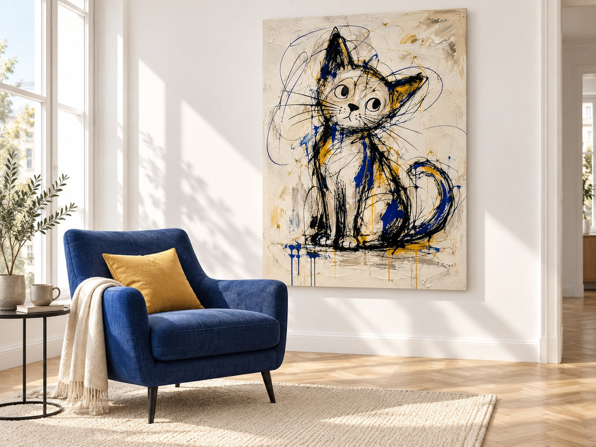 Modern Graffiti Cat Wall Art For Living Room And Kids Bedroom Decor