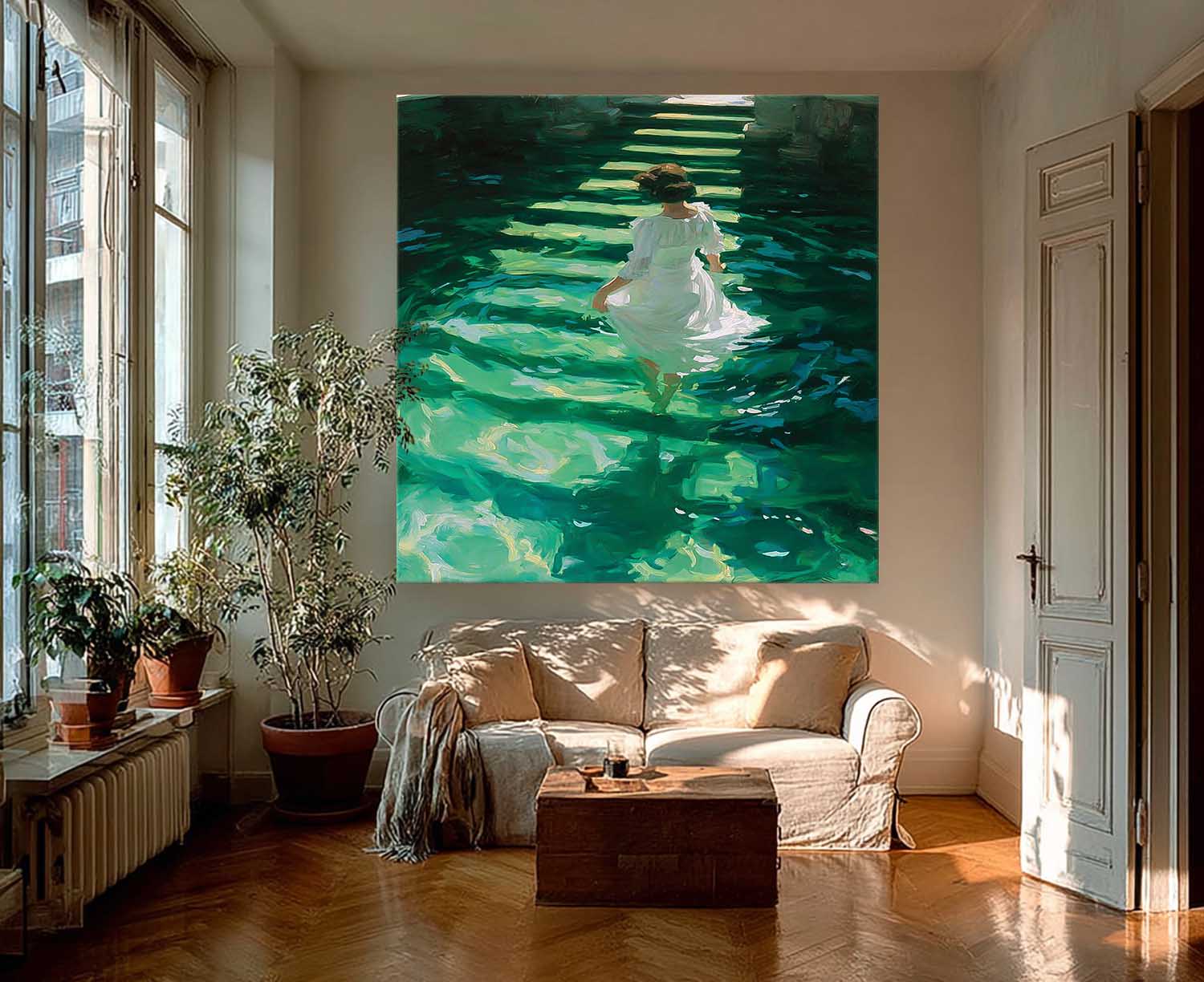 Woman In Water Oil Painting Modern Canvas Wall Art Decor With Light & Shadow Effect Handmade Painting