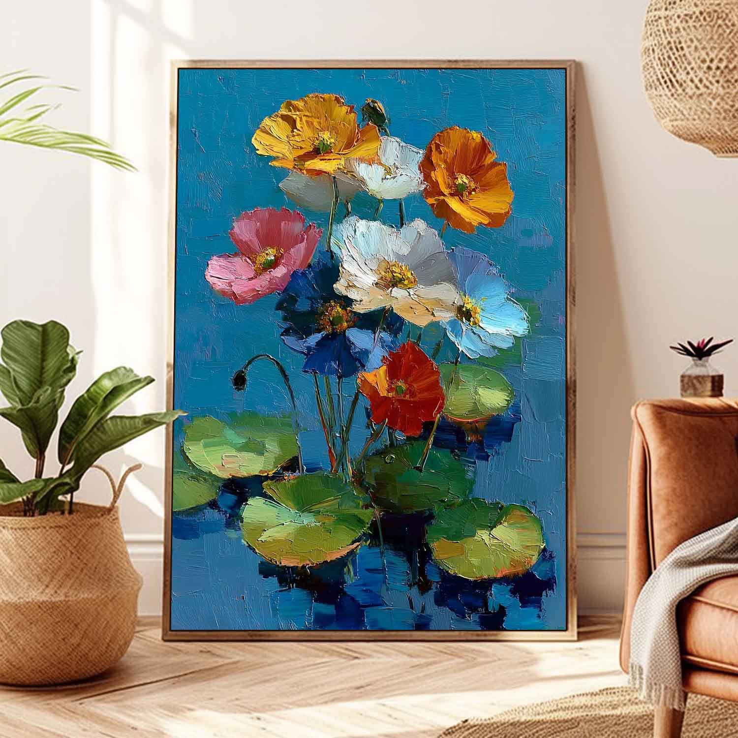 Original Modern Flower Artwork Texture Plant Wall Art Large Vibrant Bold Color Floral Oil Painting