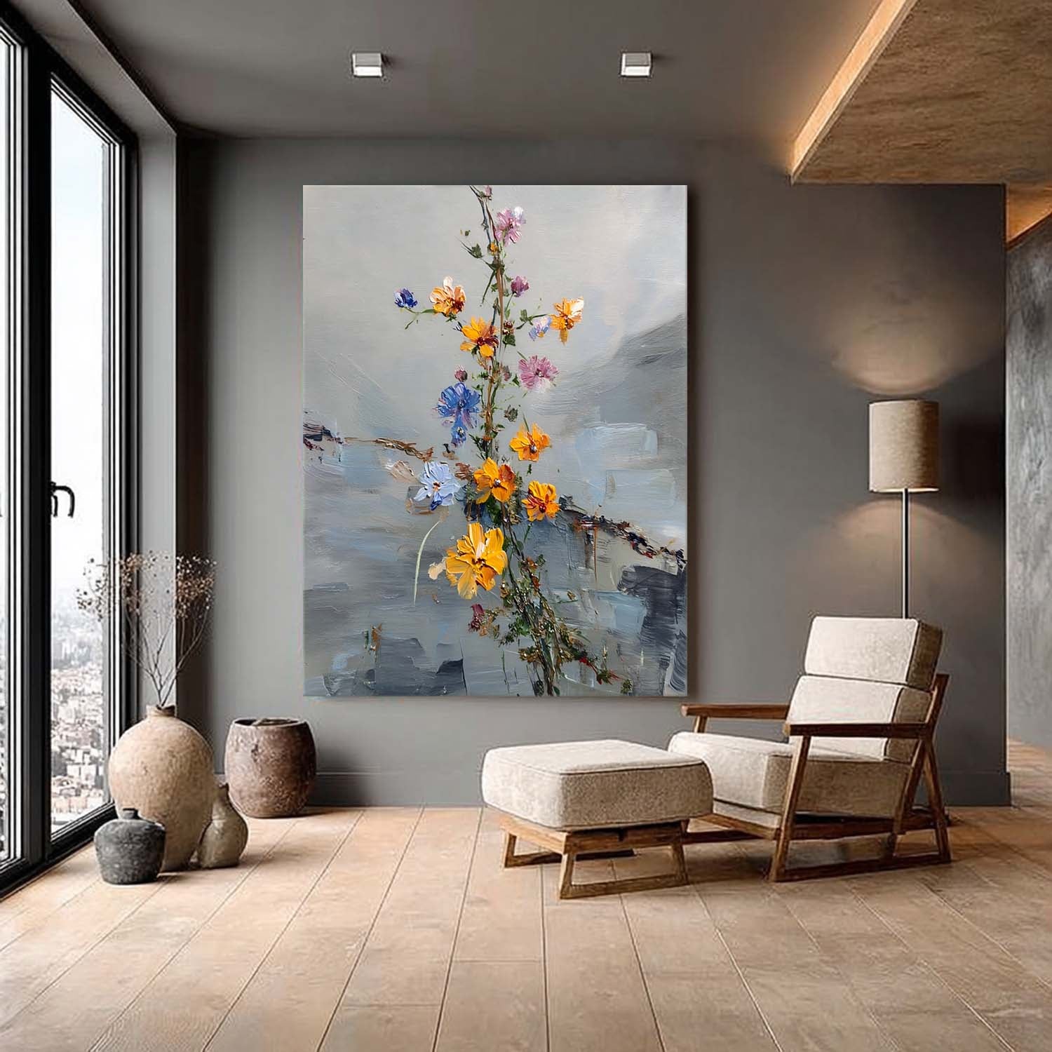 Hand-Painted Abstract Floral Oil Painting Modern Wall Art Unique Colorful Flower Canvas For Living Room Decor