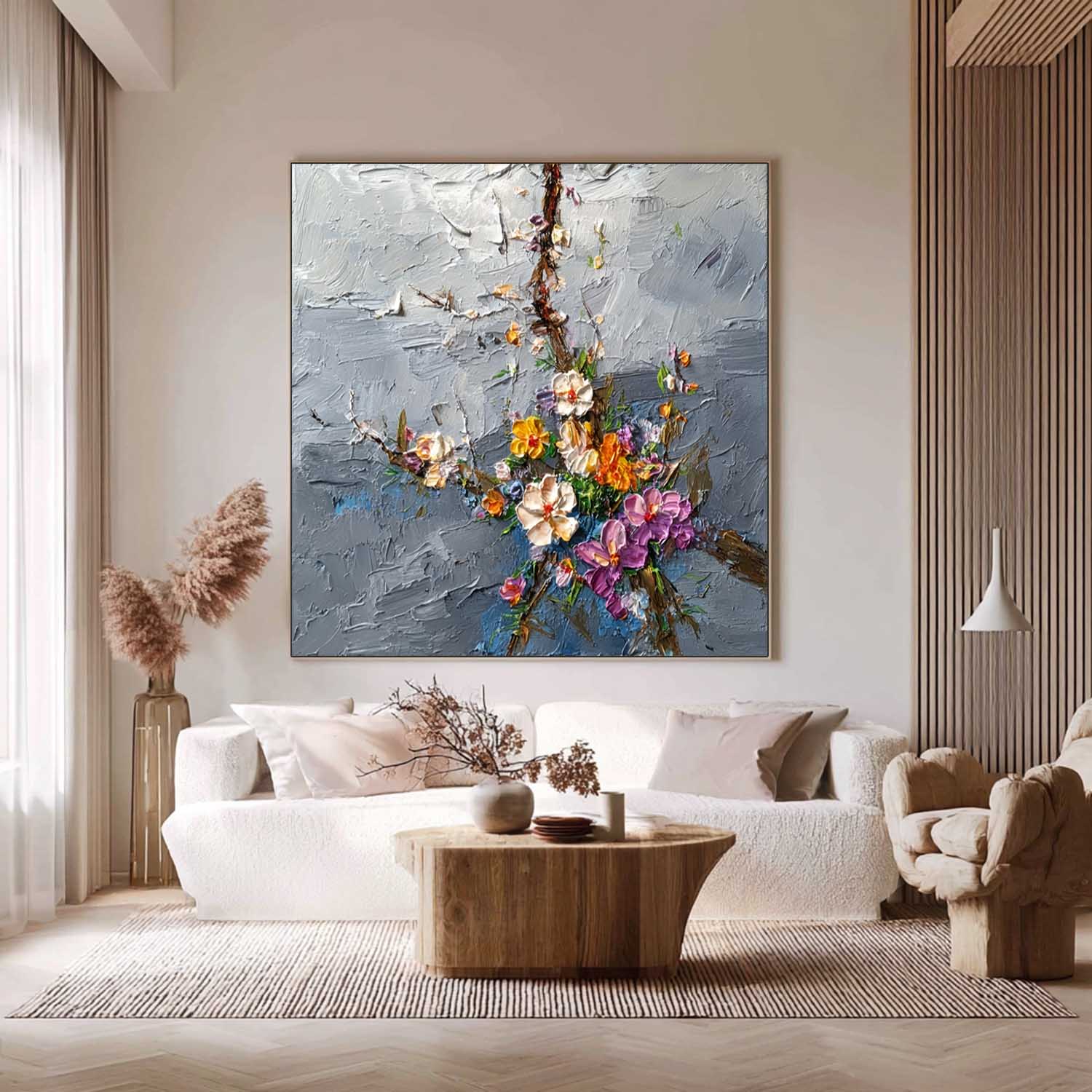 Thick Impasto Abstract Floral Oil Painting Modern Flower Wall Art Handmade Colorful Flower Canvas Home Decor