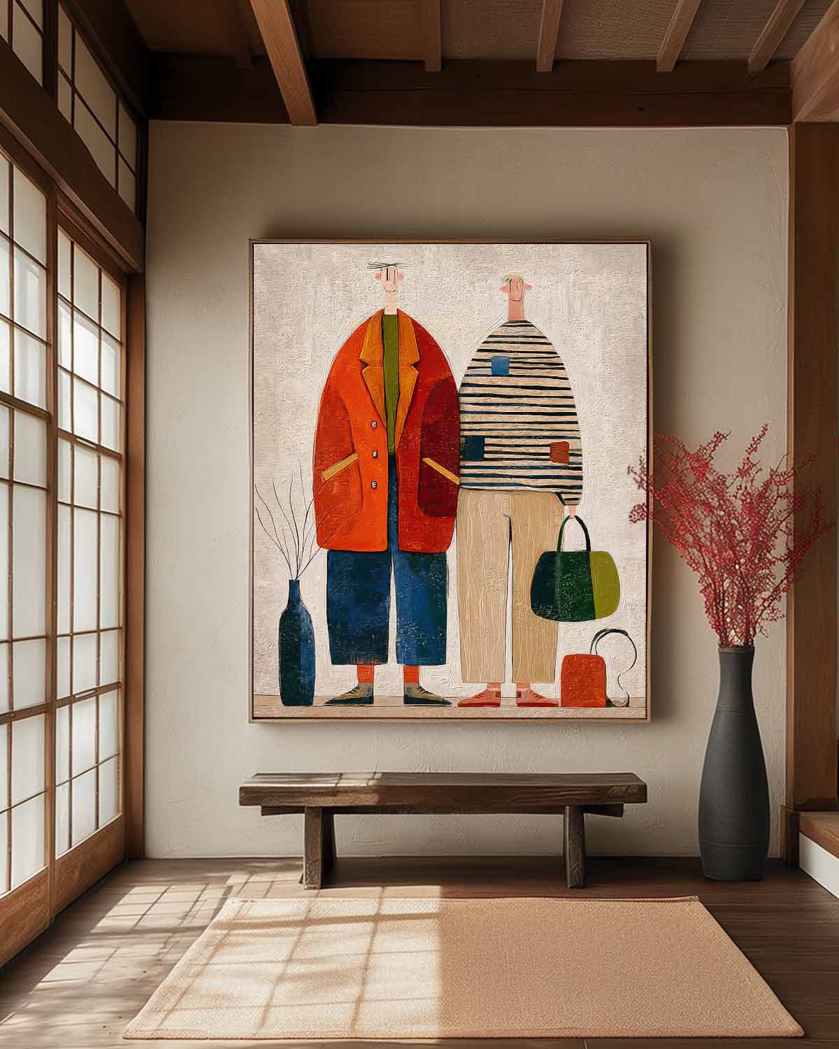 Textured Abstract Brother Painting Modern Whimsical Fashion Illustration Wall Art Quirky Minimalist Decor