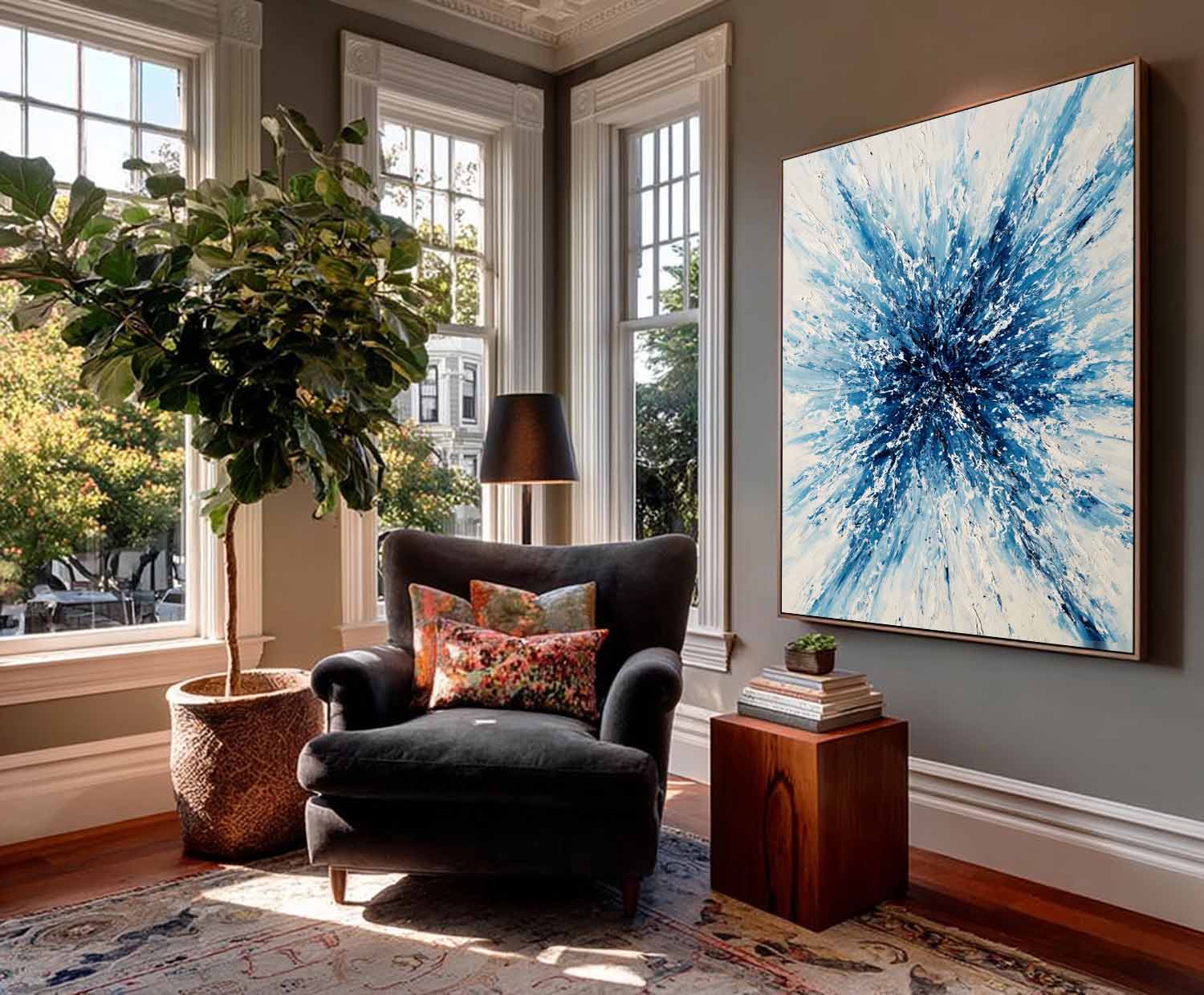 Abstract Blue White Explosion Texture Modern Wall Art Original Abstract Painting Large Artwork Home Decor