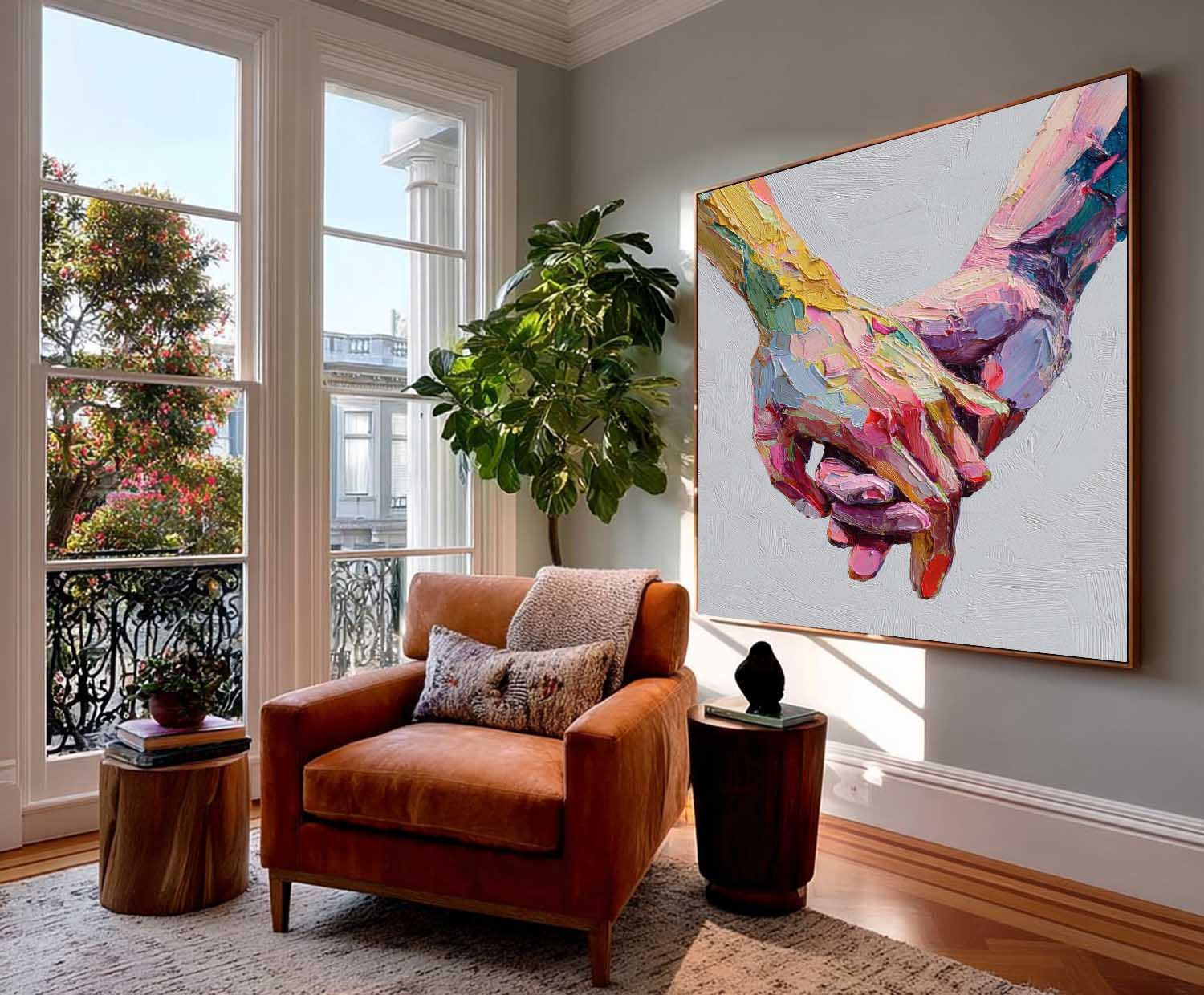 Abstract Colorful Wall Decor For Cozy Home Rainbow Geometric Hands Art Minimalist Yet Heartwarming Art Piece