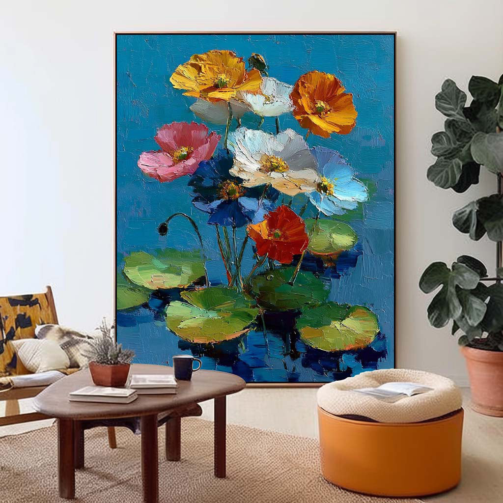 Original Modern Flower Artwork Texture Plant Wall Art Large Vibrant Bold Color Floral Oil Painting