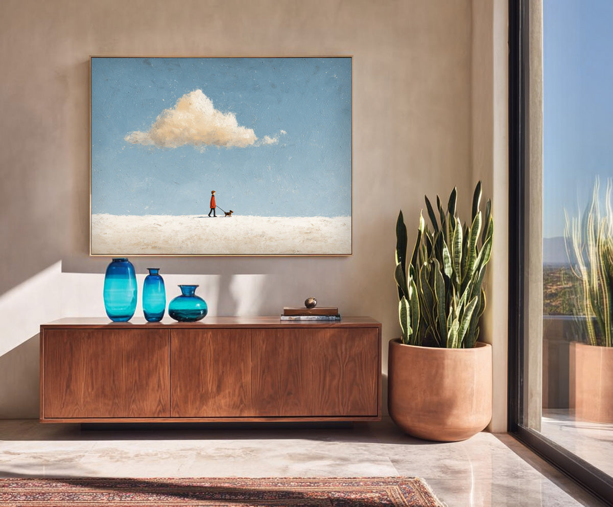 Large Walking The Dog Wall Art Original Minimalism Artwork Abstract Figure Painting Canvas Home Decor