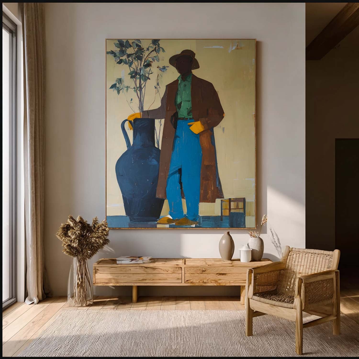 Original Men's Vintage Niche Streetwear painting Textured Abstract Boy Wall Art Retro Styling For Living Room