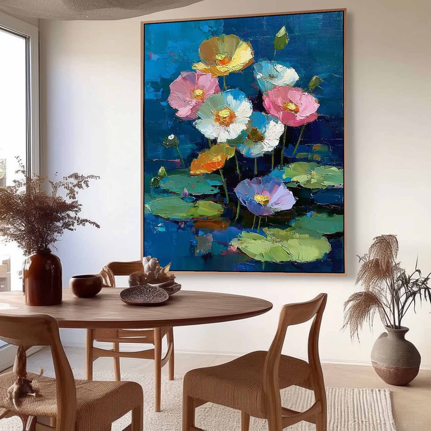 Large Vibrant Bold Color Floral Oil Painting Original Modern Flower Artwork Texture Plant Wall Art